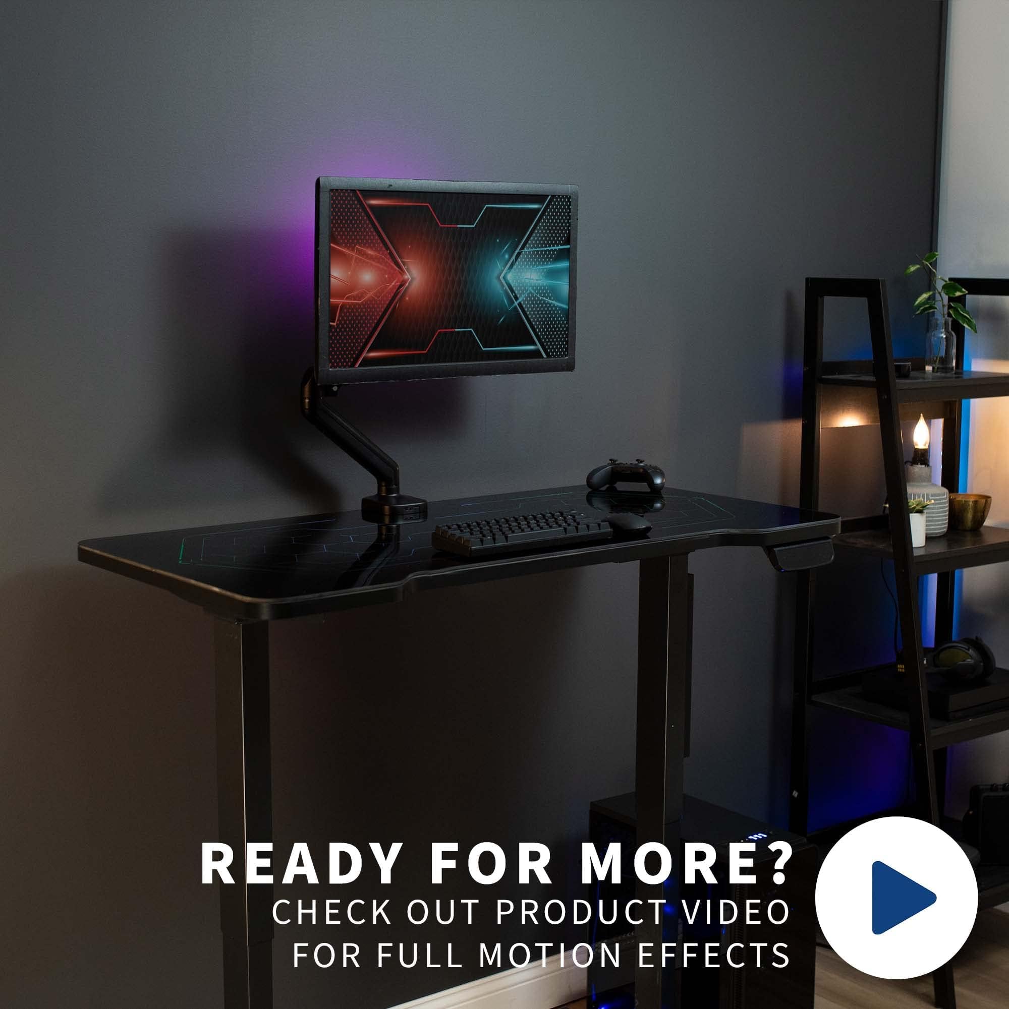 VIVO 48 x 24 Inch Tempered Glass Gaming Desk with RGB Geo-Honeycomb LED Lights - Adjustable Height Computer Desk for Gamers & Workstations, Black (DESK-TOP48BG) | Perfect for Home Office, Streaming Setup & Esports Gaming