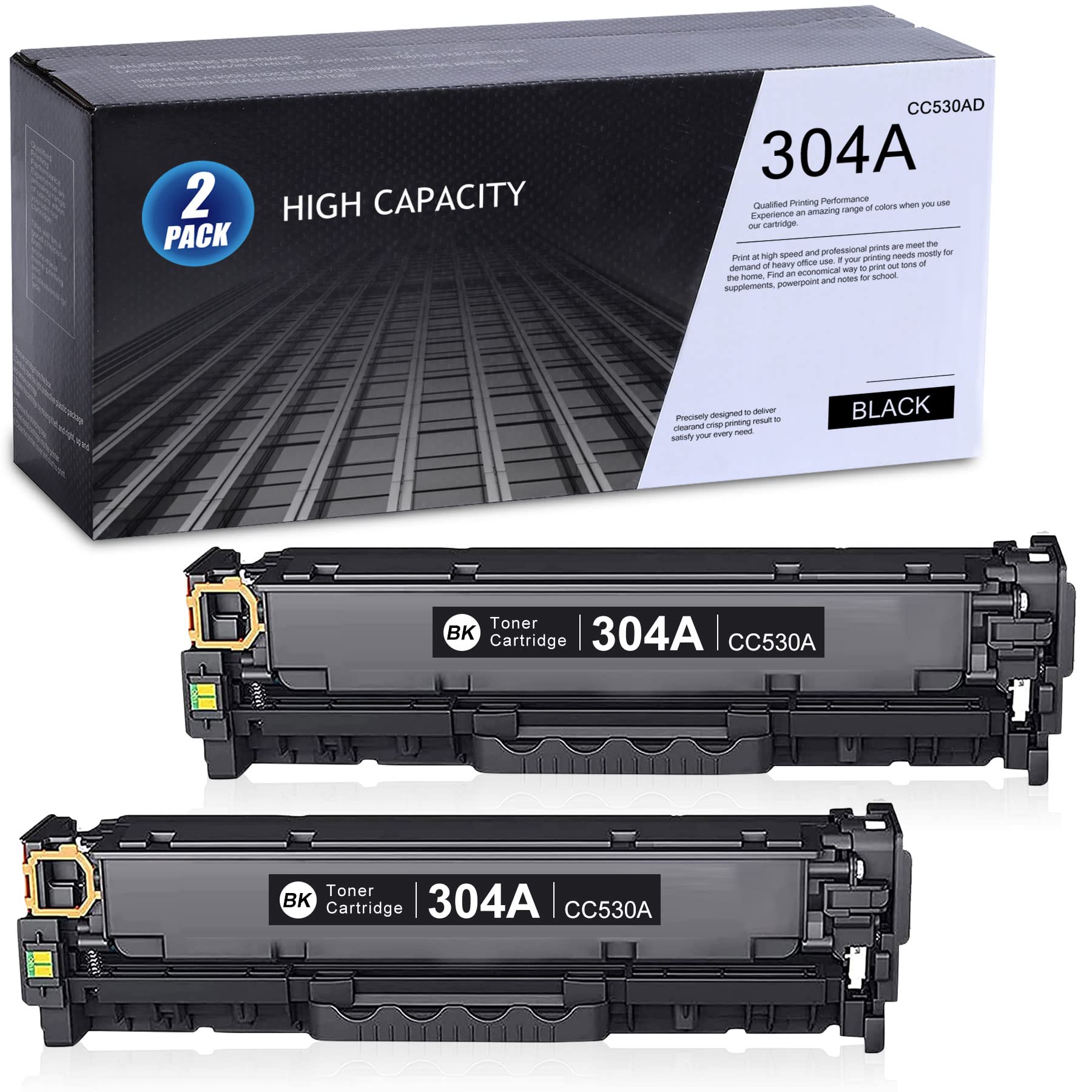 MANDBOY 2 Pack Black Toner Cartridges 304A CC530AD - Compatible with HP Color CM2320n, CM2320fxi, CM2320nf, CP2025 Printers | High-Yield Replacement | Perfect for Office & Home Printing Needs