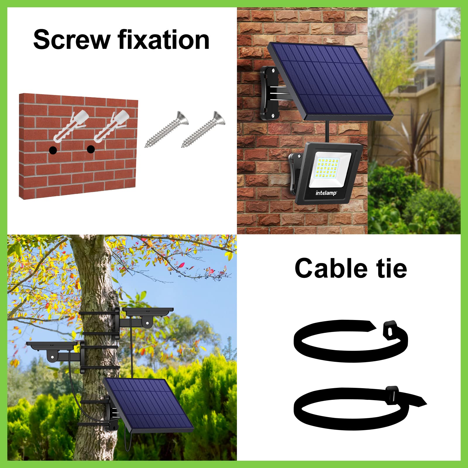 Intelamp 4400mAh Solar Flood Lights 2 Pack - IP65 Waterproof Outdoor Solar Security Lights with Dusk to Dawn Auto On/Off - Perfect for Porch, Balcony, Yard, Garage, Barn & Garden Lighting
