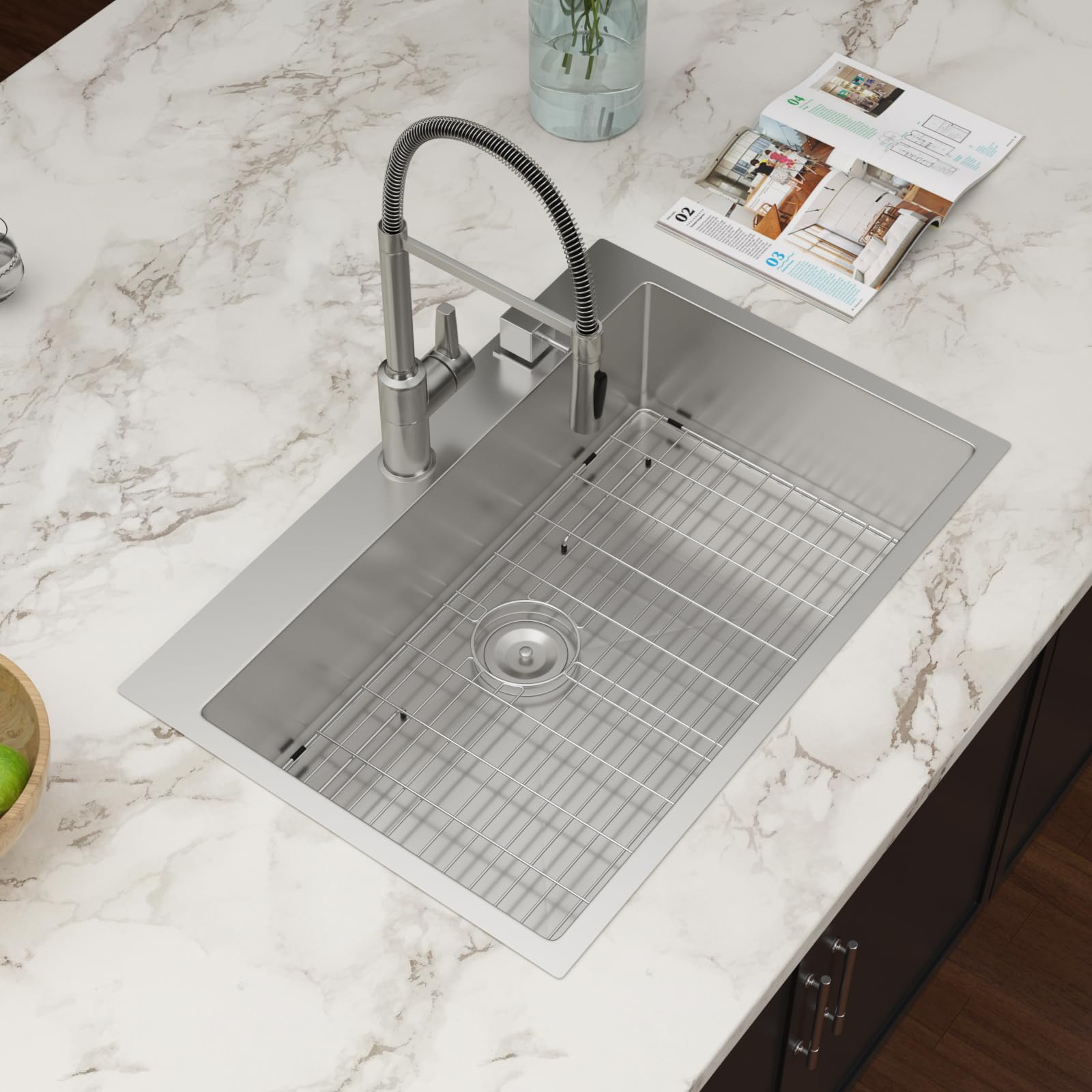 33x22 Drop In Kitchen Sink - Couoko Stainless Steel 16 Gauge 33 Inch Single Bowl Round Corner Topmount Sink, Deep Basin Overmount for Modern and Compact Kitchens