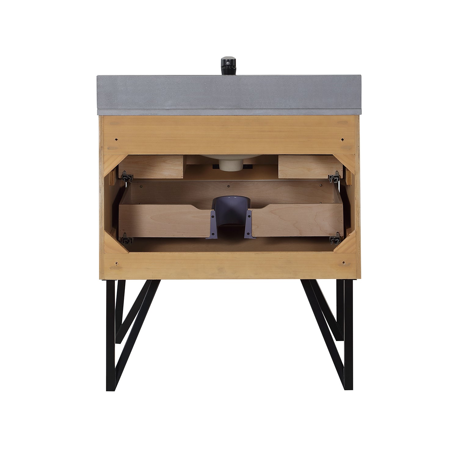 Helios 30 Inch Single Bathroom Vanity Set with Concrete Gray Stone Countertop - Modern Sink Cabinet for Small Bathrooms & Powder Rooms