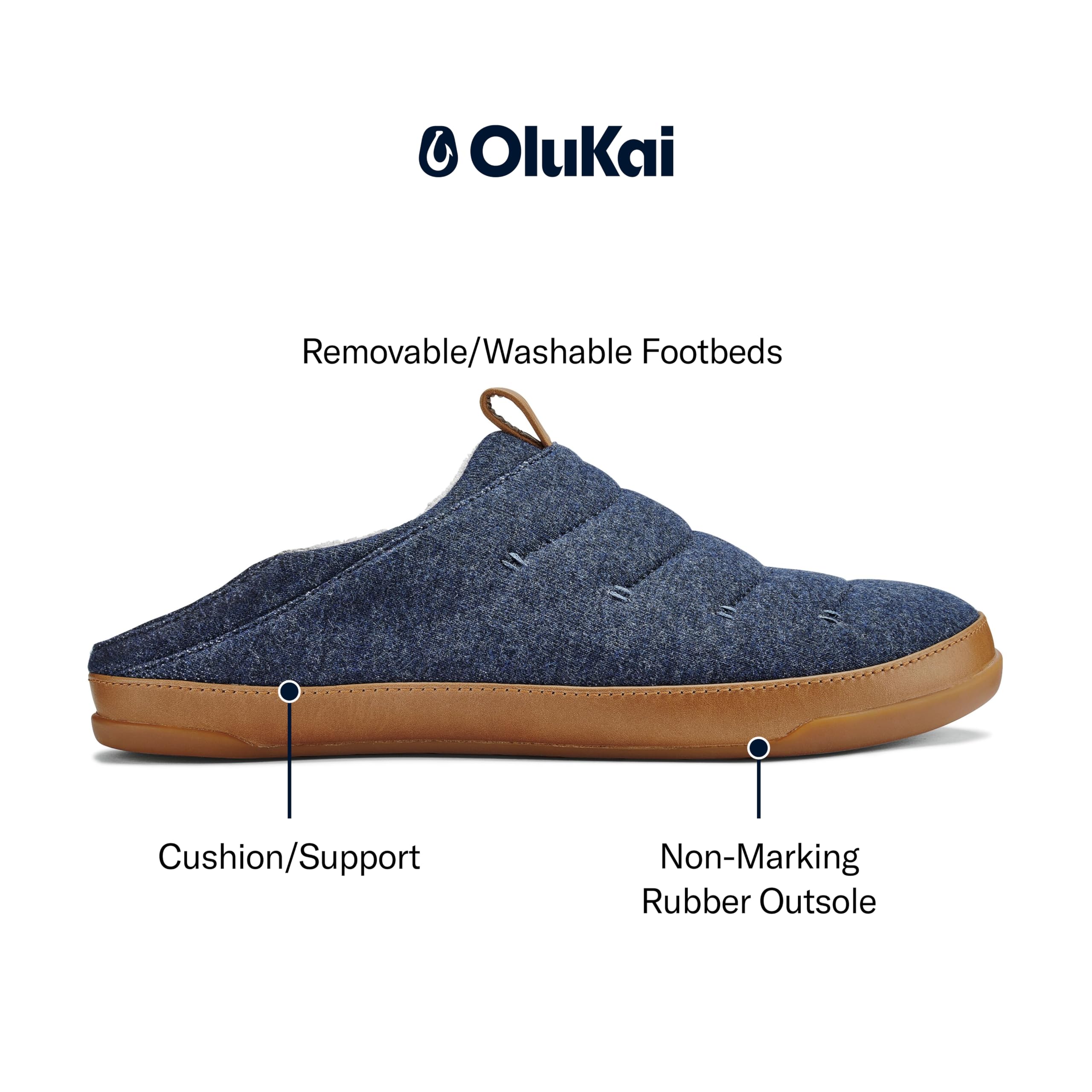OluKai Mahana Men's Soft Cotton Slippers - Breathable Cotton Blend Jersey & Premium Leather Pull Loop - Comfortable Indoor/Outdoor House Shoes for Relaxation & Lounging
