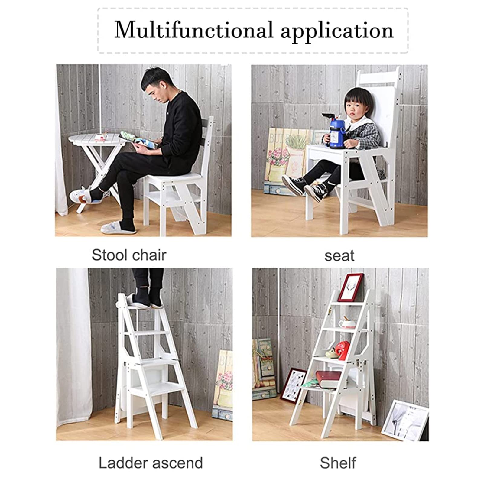 Foldable Wooden Step Stool Ladder Chair - Portable Folding Scissor Step Stool - Library Step Shelf & Plant Stand for Home Storage | Perfect for Kitchen, Bathroom, and Garage Organization