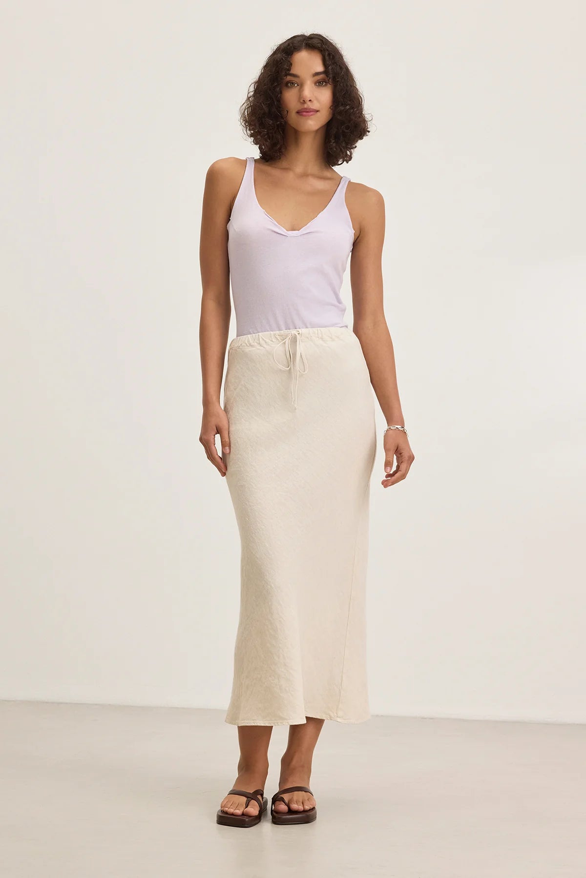 Beka Heavy Linen Drawstring Skirt in Bisque - Comfortable Casual Maxi Skirt for Women, Perfect for Beach, Summer Outfits and Boho Style