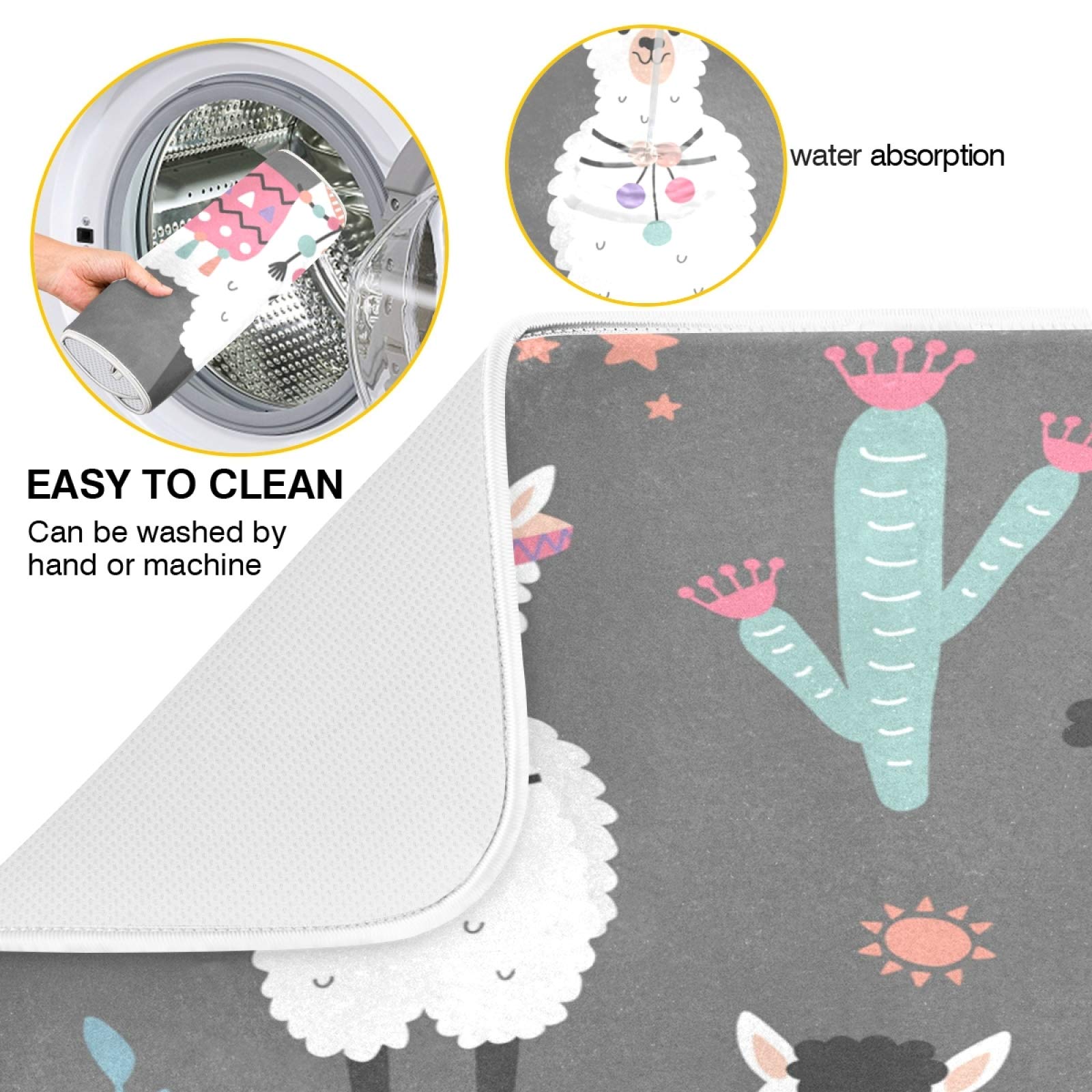 Absorbent Microfiber Cartoon Llama Alpaca Dish Drying Mat - 16x18 Inch Non-Slip Kitchen Countertop Drying Pad for Plates, Cups & Utensils - Perfect for Kitchens, RVs & Dorm Rooms