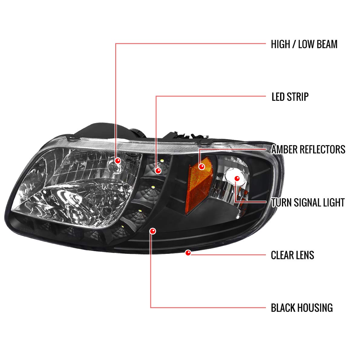 97-03 Ford F150 Expedition Pickup Truck Black SMD LED Headlights - High Performance Driving Lamps for Night Visibility & Off-Road Adventures