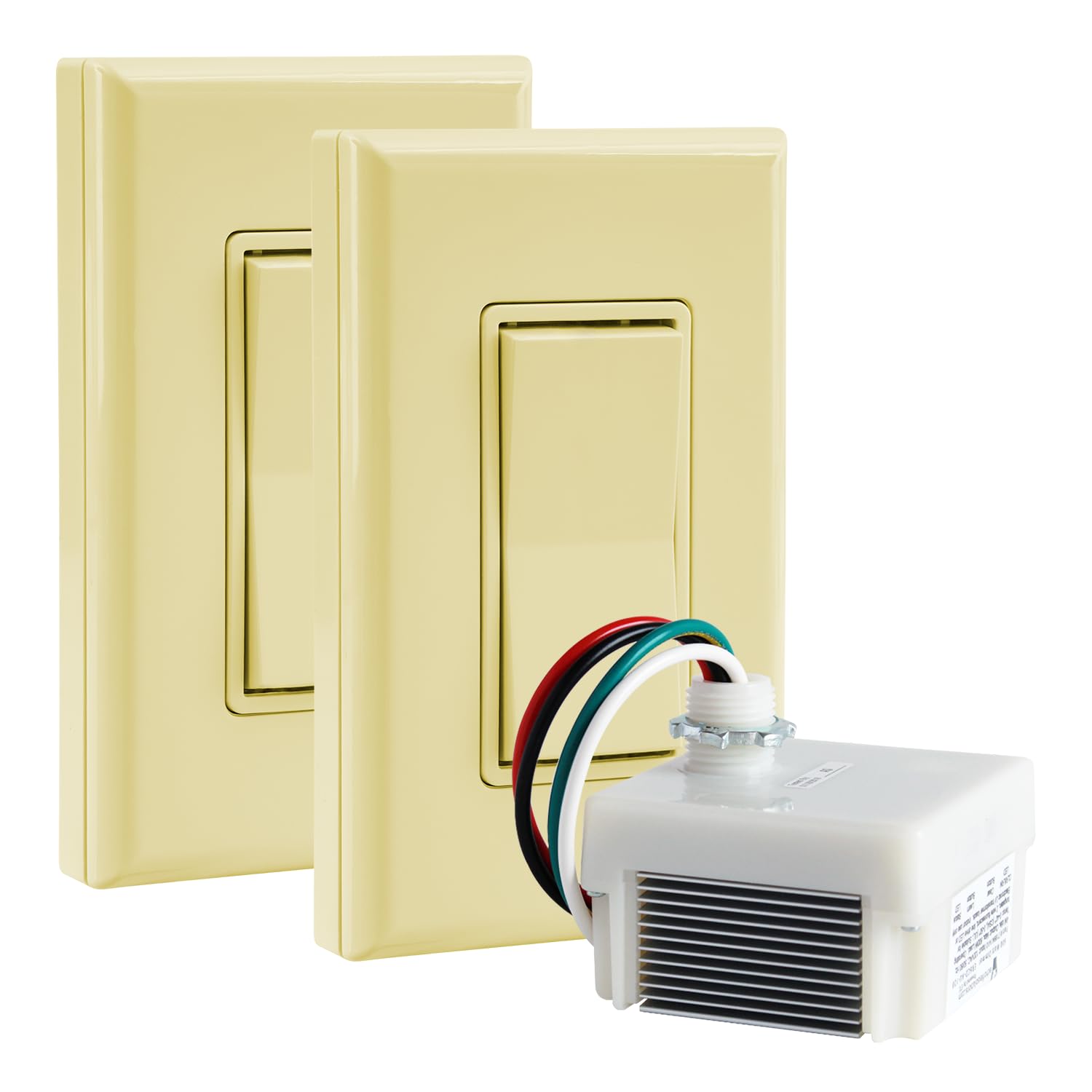 RunLessWire Wireless Light Switch Kit - Self-Powered, No Wiring, No Batteries, No WiFi - DIY Remote Control 3-Way Dimmer Kit with 1 Receiver & 2 Switches (Ivory) - Perfect for Bedroom, Living Room, and Stairway Lighting Control