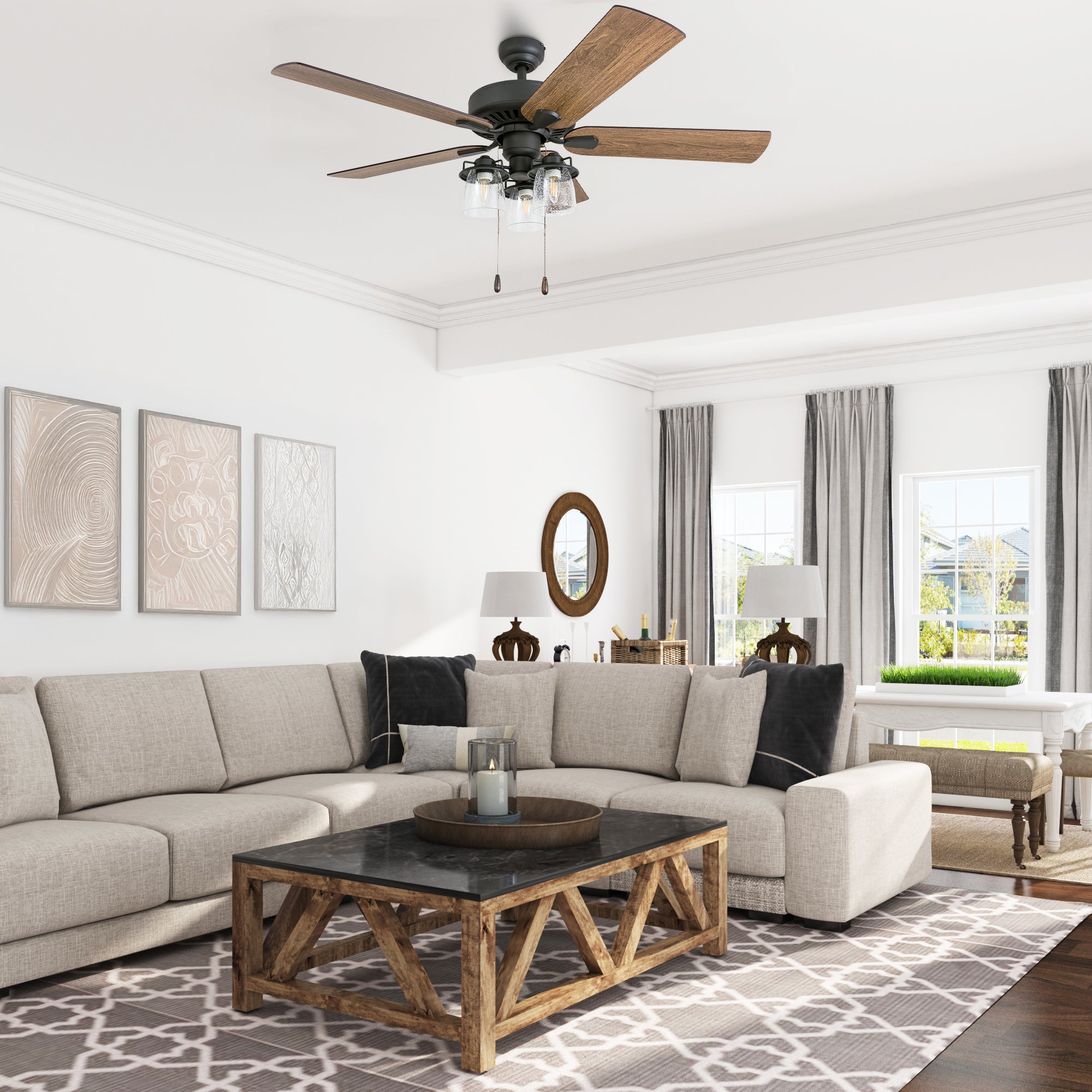 52 Inch Briarcrest Bronze Remote Control Ceiling Fan with Light Kit - Quiet Reversible Motor for Bedroom, Living Room, and Outdoor Patio