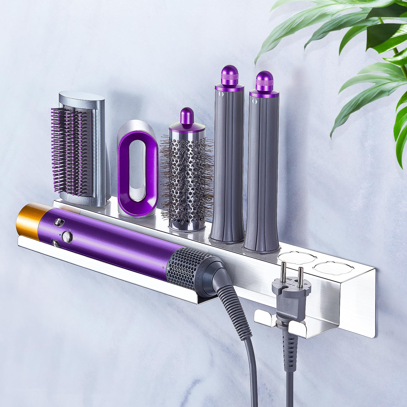 **Wall Mounted Hair Dryer Holder - 7-in-1 Styler & Curling Iron Organizer with Adhesive Backing - Bathroom Storage for Blow Dryers, Straighteners & Hair Tools (Perfect for Small Spaces & Clutter-Free Vanities)**