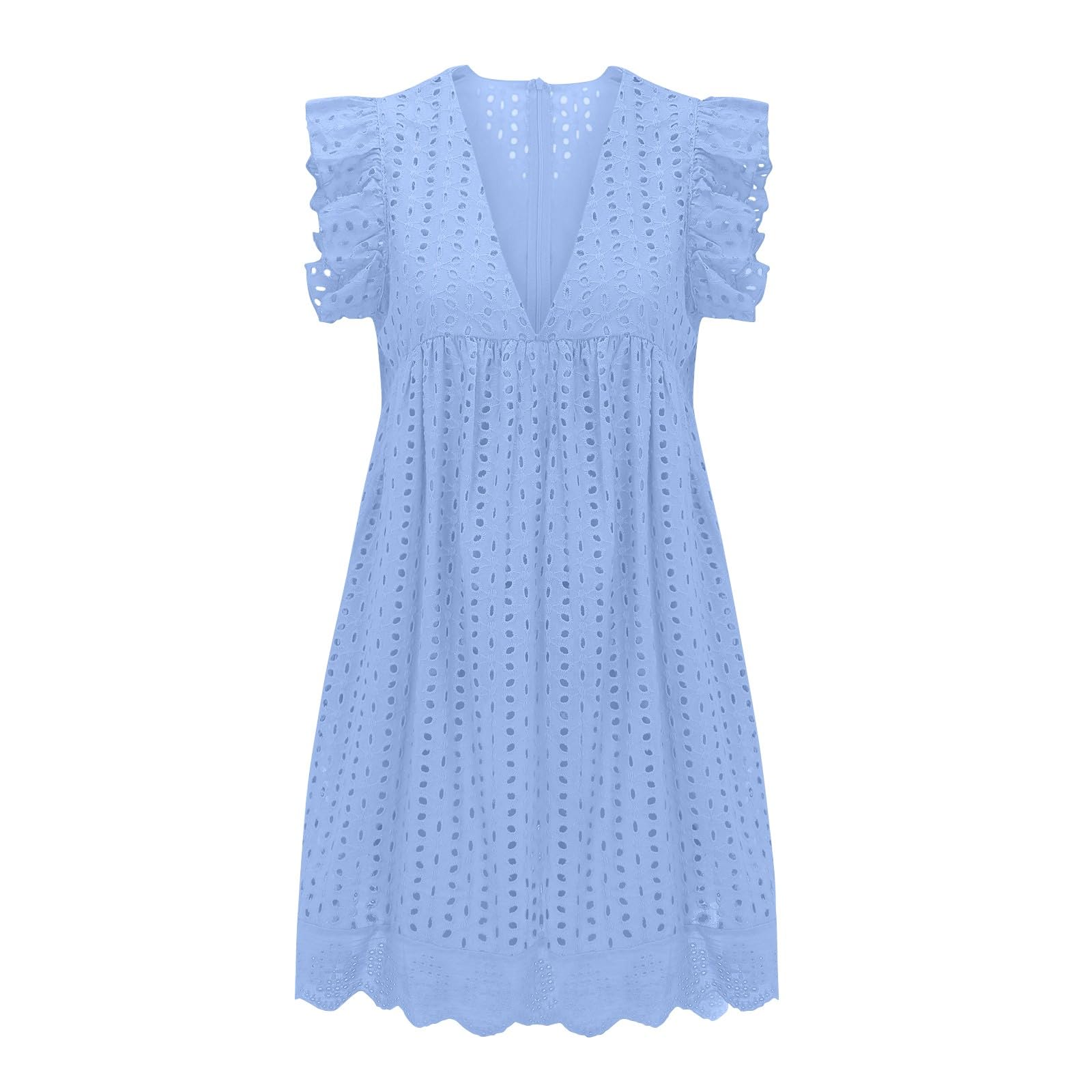 2024 Women's Summer Dresses - Solid Color Mini Dress with Hollow Ruffle Design | Casual Beach Wear, Vacation Outfits & Summer Party Dresses
