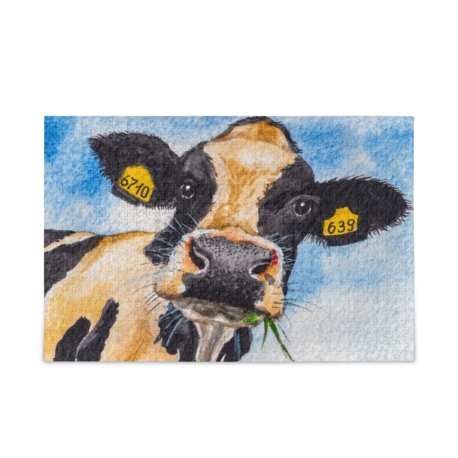 500 Piece Funny Cow Wooden Jigsaw Puzzle for Adults & Kids - Relaxing Brain Teaser Game for Family Entertainment & Home Decor