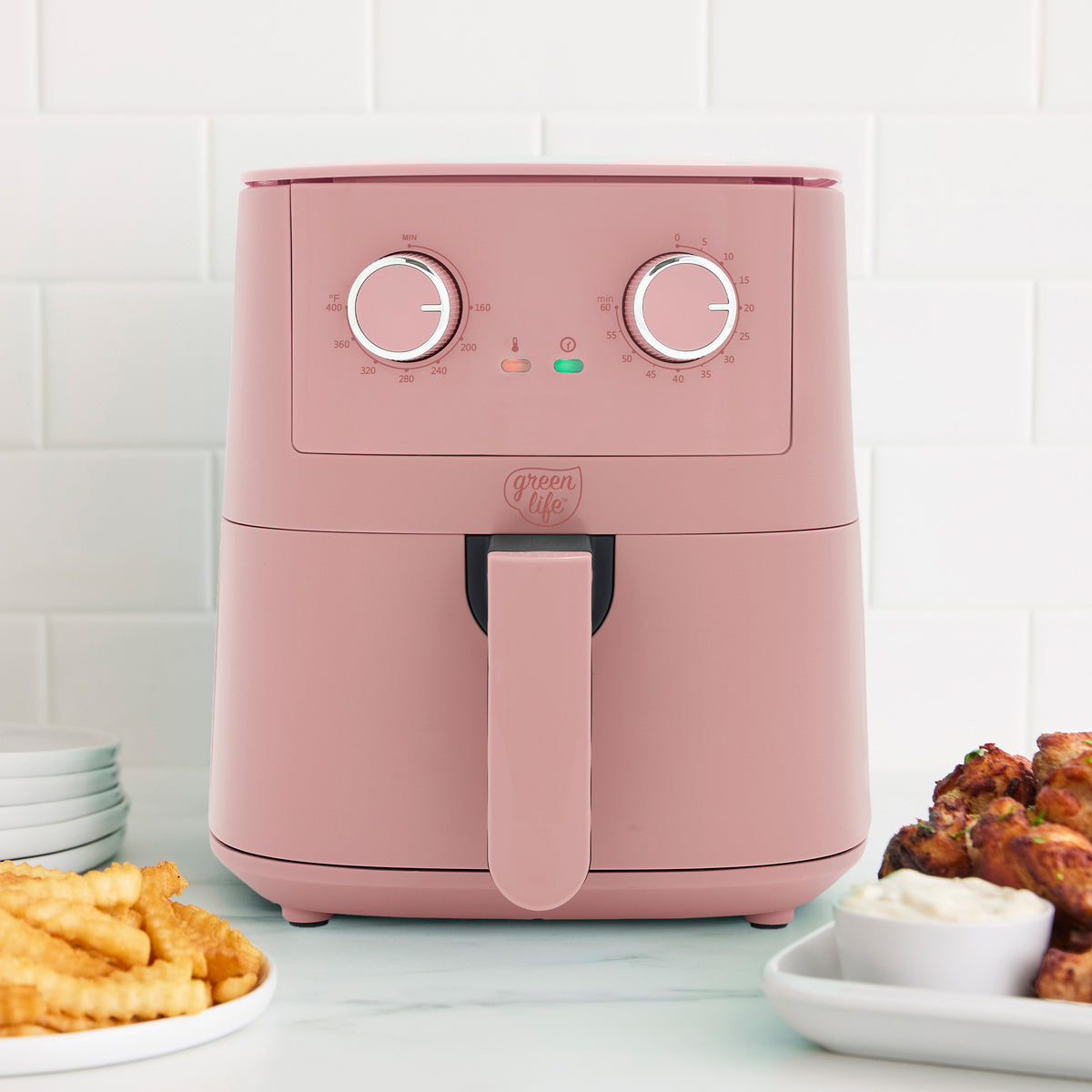 GreenLife 4.5 Quart EZ Air Fryer - Healthy Oil-Free Cooking, Nonstick Basket, Compact Design | Perfect for Small Kitchens, Quick Meals & Family Snacks | Dusty Rose Color