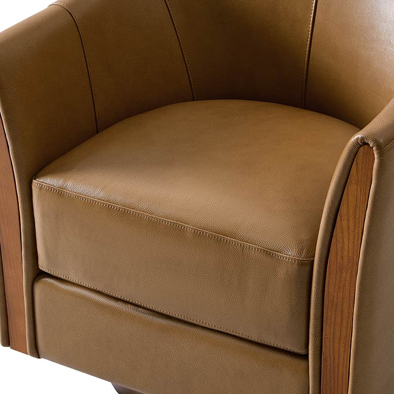 Clara Genuine Leather Swivel Barrel Chair with Solid Wood Base - Stylish Home Office & Living Room Accent Chair for Comfortable Seating