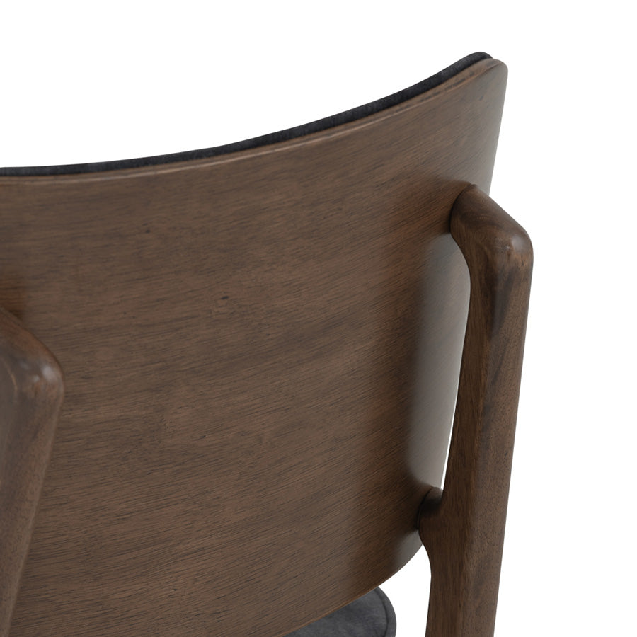 HEATH Modern Dining Chair - Walnut & Charcoal Fabric Upholstered - Perfect for Kitchen, Dining Room and Home Office Seating