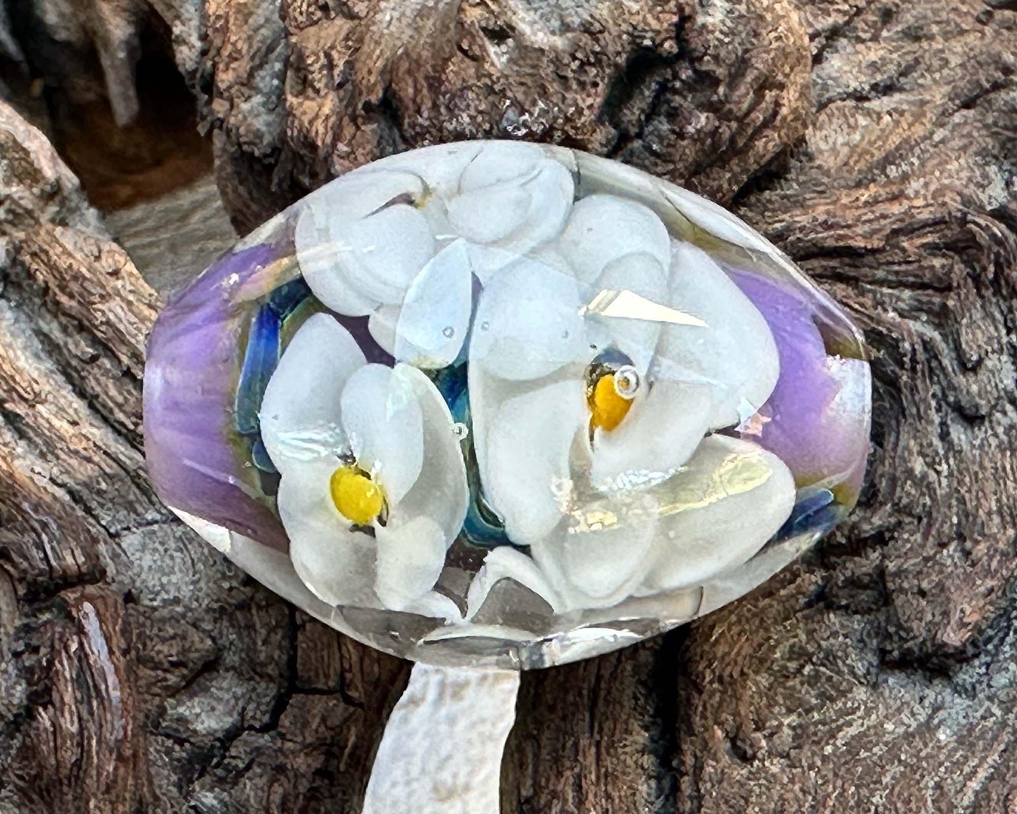 White Lavender Floral Lampwork Glass Focal Bead for Jewelry Making - DIY Necklace, Bracelet & Craft Projects - Handmade Artisan Bead for Boho Style Accessories