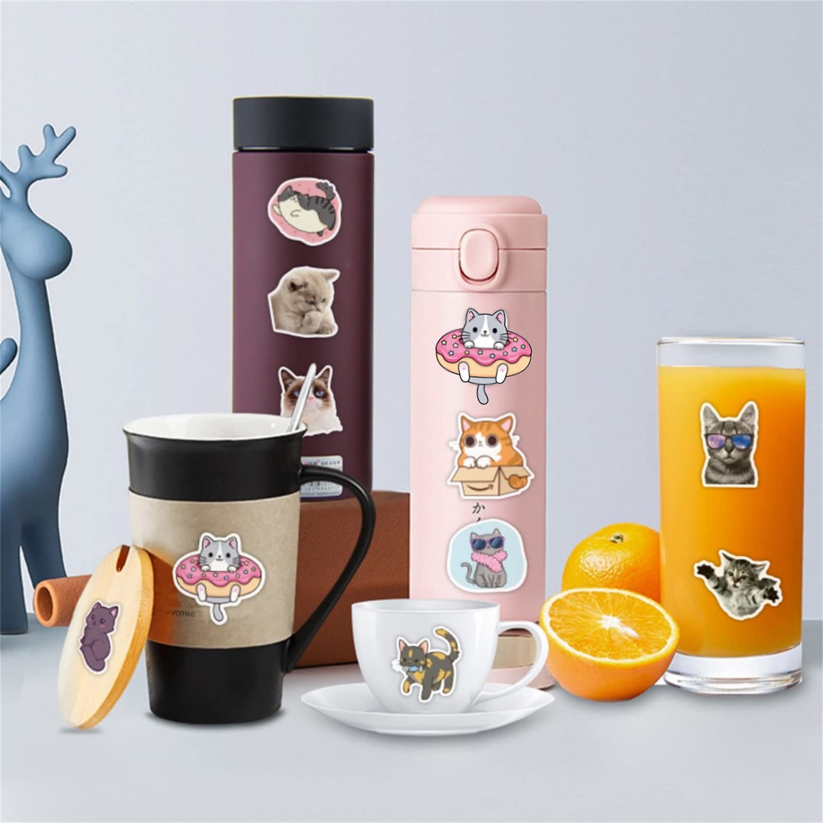 50PCS Cute Cat Stickers Pack - Kawaii Animal Vinyl Waterproof Stickers for Kids, Teens & Adults - Perfect for Water Bottles, Laptops, Scrapbooks, Journals & DIY Crafts (Glueewee Brand)