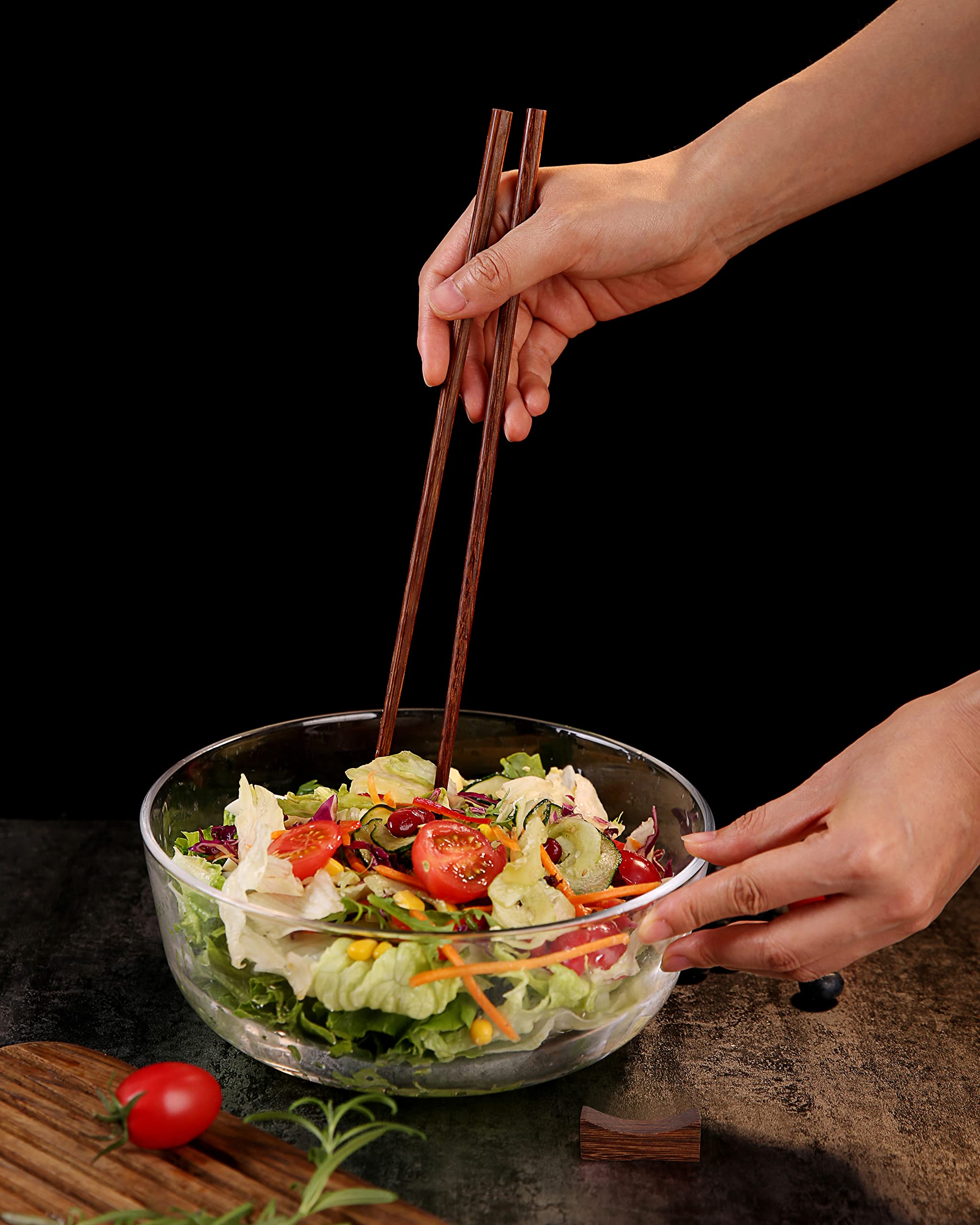 12-Inch Wooden Cooking Chopsticks - 2 Pairs with Chopstick Rest | Reusable Long Chopsticks for Asian Cooking, Noodle Stir-Fry, Deep Frying & Wok Use | Perfect for Sushi, Hot Pot & Home Kitchen Essentials