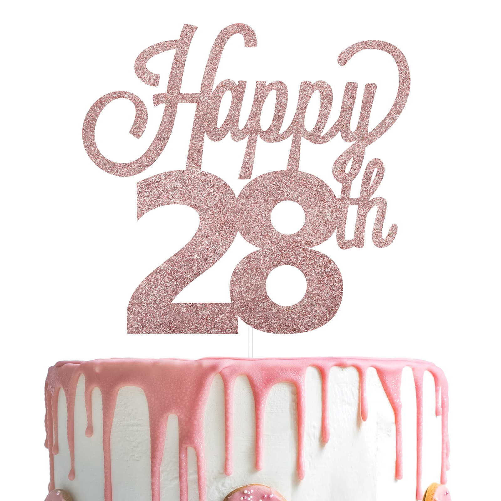 LINGTEER Happy 28th Birthday Cake Topper - Cheers to 28 Years Old Party Decor, Gold Foil Cake Centerpiece for Anniversary Celebration - Perfect for Birthday Parties, Milestone Events & Photo Backdrops
