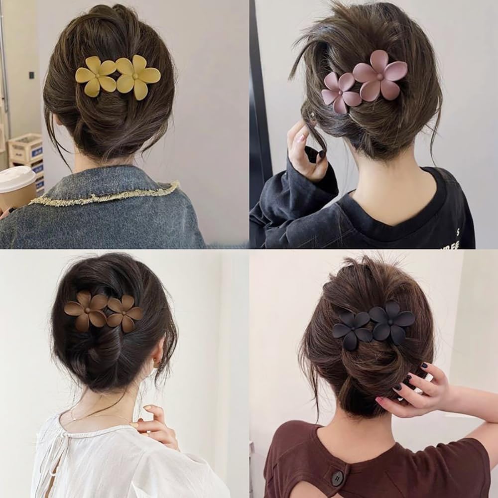 CIILPMAX Matte French Hair Barrettes - 4 Pack Floral Hair Clips for Women, Non-Slip Hair Claw Clips, Elegant Hair Accessories for Girls, Wedding, Party & Everyday Use