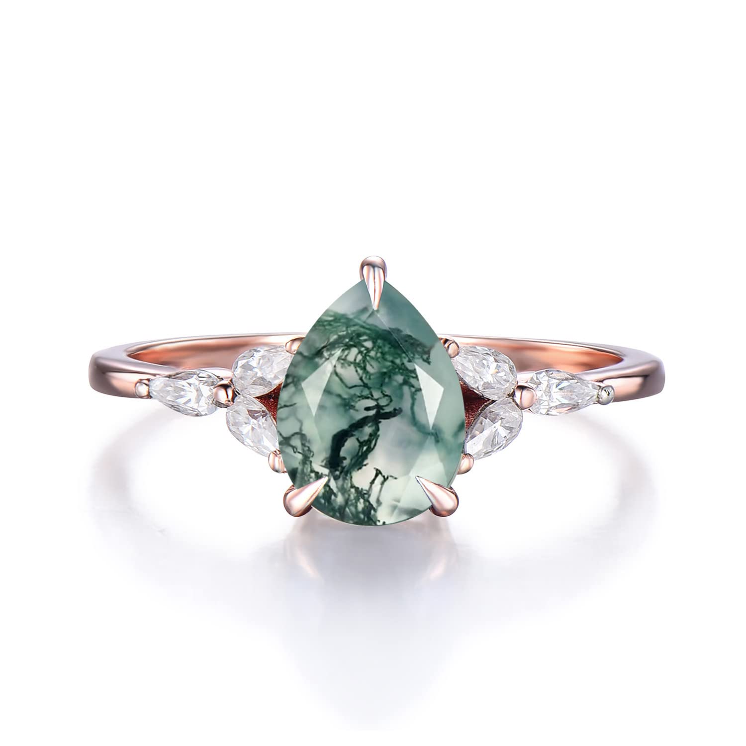 1.25ct Natural Moss Agate Ring Sterling Silver Pear Shaped Engagement Ring - Unique Aquatic Green Agate Promise Wedding Band for Women - Size 4-10 with Gift Box - Perfect for Anniversary, Proposal & Special Occasions