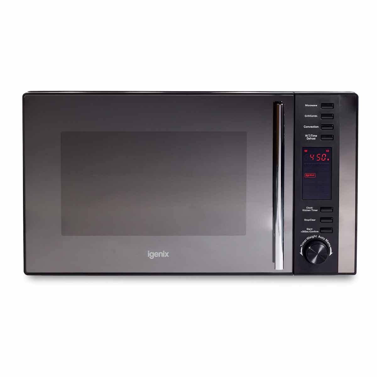 Igenix IG2590 25L Digital Microwave Oven with Grill & Convection - 900W, 5 Power Levels, 10 Auto Menus, 95-Min Timer - Perfect for Small Kitchens, Dorms & Office Break Rooms (Black)