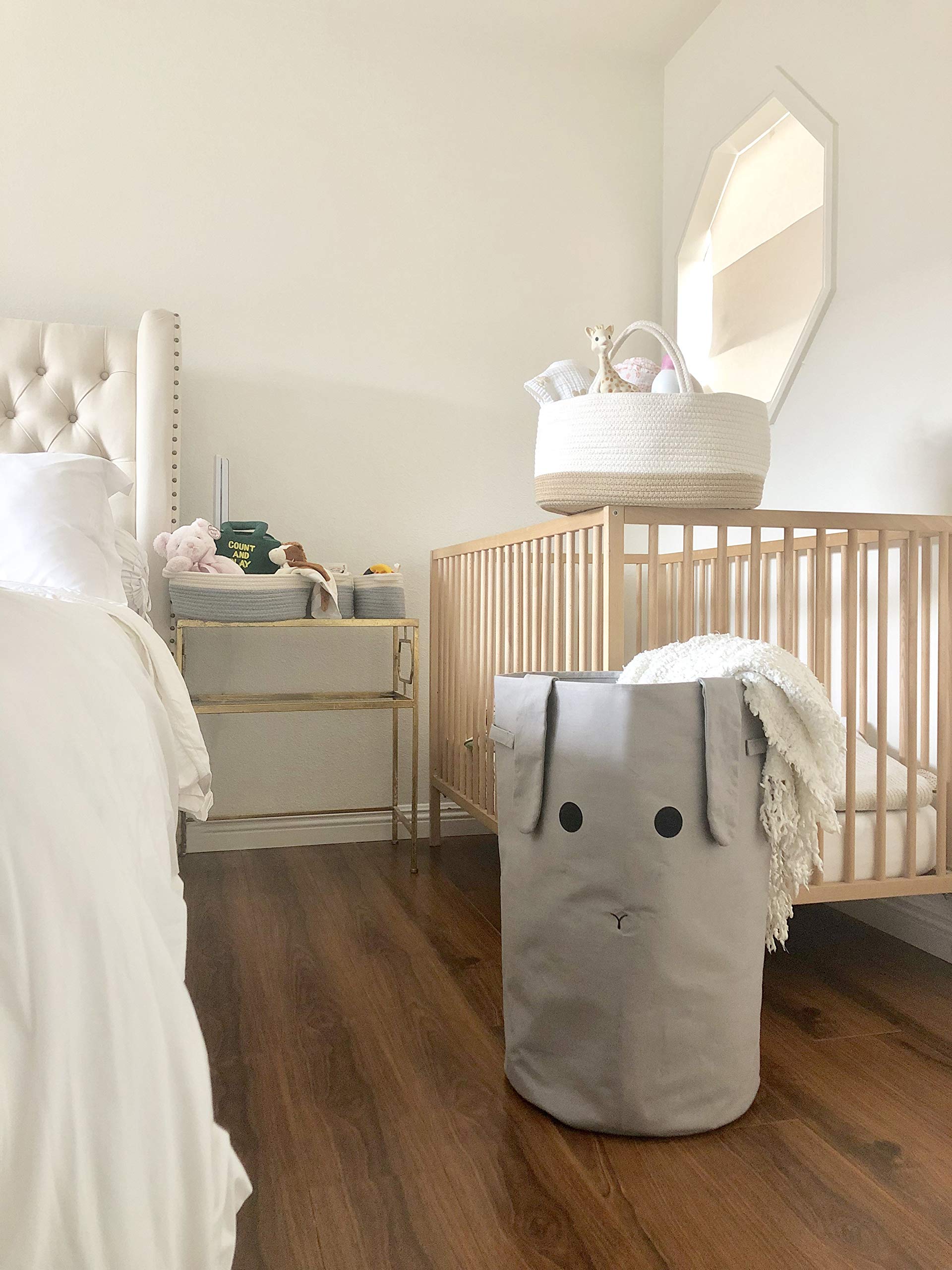 Mila Millie Baby Diaper Organizer - Large Cotton Rope Storage Bin for Nursery Essentials | 15.5x10x7 Inch | 100% Natural Eco-Friendly Cotton (White & Beige) | Perfect for Baby Showers, Nursery Organization & Diaper Storage