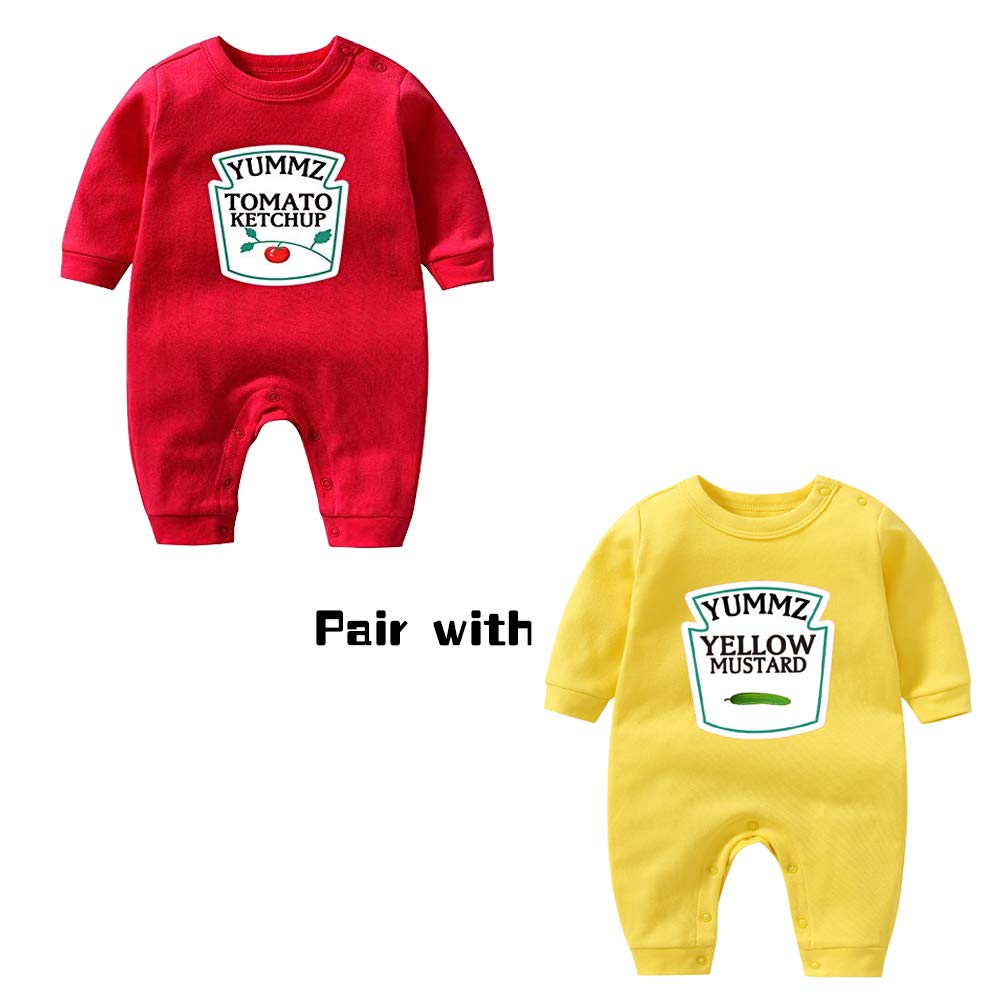 YSCULBUTOL Funny Baby Twins Bodysuit - Ketchup & Mustard Matching Outfits for Baby Girls - Short Sleeve Romper Set - Perfect for Twin Photoshoots, Sibling Matching, and Family Events