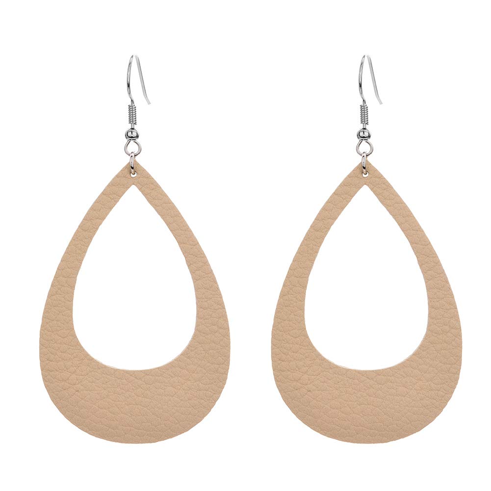 Bohemian Geometric Wooden & Genuine Leather Teardrop Earrings for Women - Lightweight Dangle Earrings with Cork Leopard Zebra Print | Perfect for Casual Wear, Parties, and Festival Outfits