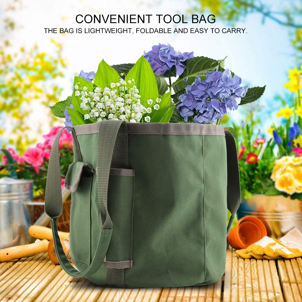Yosoo Heavy Duty Garden Tools Storage Bag with Multiple Pockets - Waterproof Gardening Bucket Organizer for Women & Men - Portable Garden Tote for Tools, Gloves, Seeds (Green) - Perfect for Outdoor Gardening, Yard Work and Home Organization