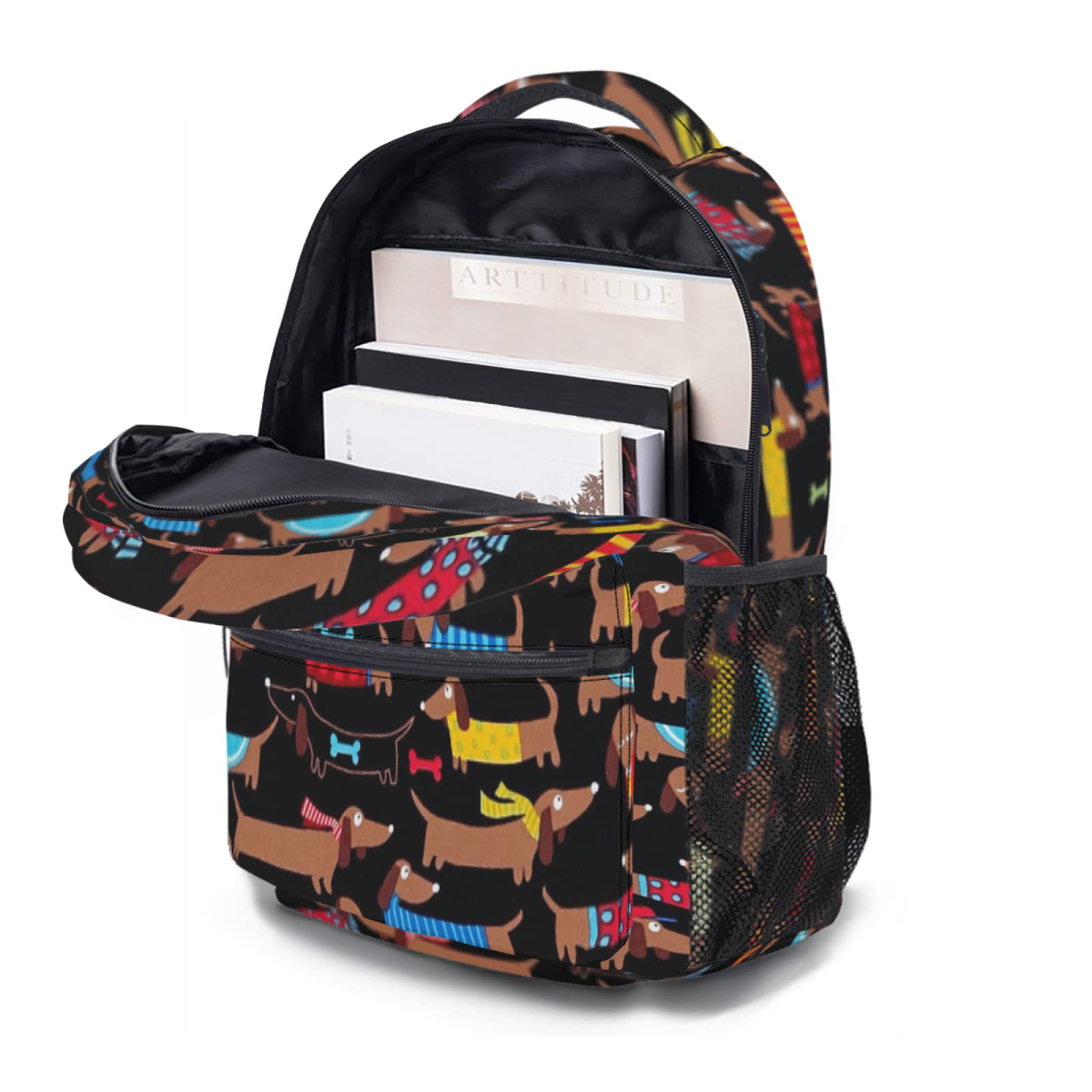 Cute Dachshund Dog Lovers Backpack - Funny Puppy Design School Bag for Kids & Teens - Durable Laptop Daypack for Travel, School & College - Perfect Gift for Boys & Girls Who Love Dogs