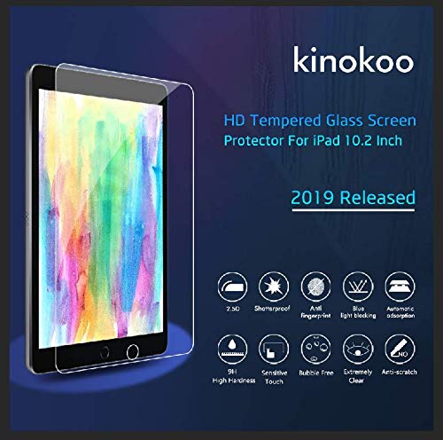 Kinokoo Tempered Glass Screen Protector for iPad 10.2-inch (7th Generation 2019) - Anti-Scratch, Blue Light Blocking, HD Clear Protection [2-Pack] - Perfect for Work, Study & Entertainment