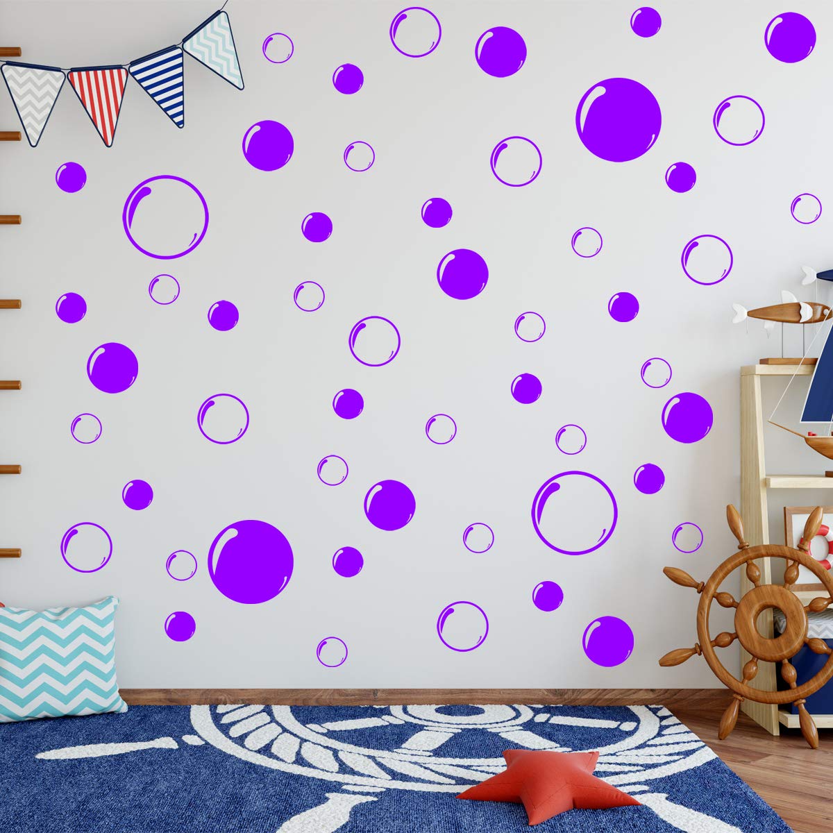 VWAQ Peel and Stick Bubble Wall Decals - 52 PCS Removable Bathroom Decor Stickers (Purple) - Waterproof Self-Adhesive Vinyl Art for Kids Room, Nursery, Shower Tile & Glass Window Decoration