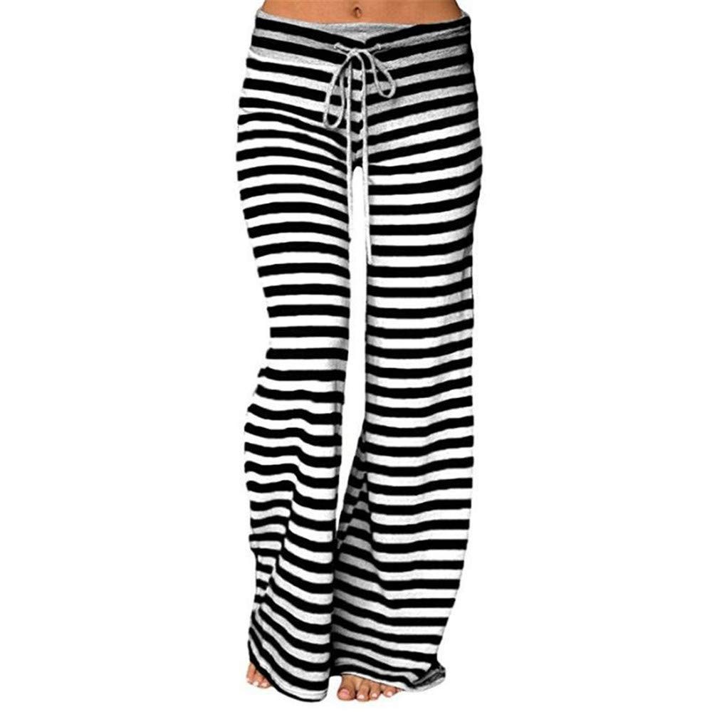 LINKIOM Women's Striped High Waist Elastic Loose Wide Leg Pants - Comfortable Yoga & Dance Trousers for Workout, Lounge & Casual Wear