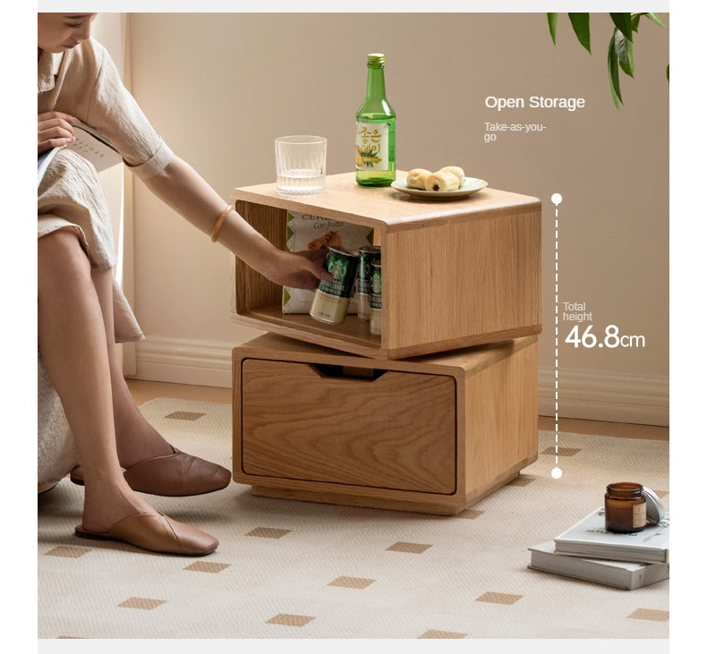 Rotating Oak Solid Wood Side Table Nightstand - Modern Bedroom Furniture for Small Spaces, Living Room, Office & Dorm