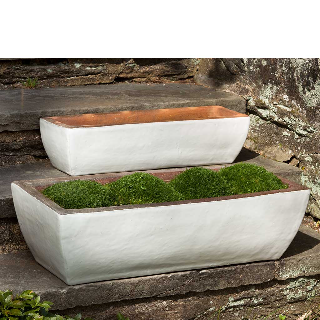 Campania International Rustic Trough Planter Set of 2 - Antique White Ceramic Garden Planters for Outdoor Decor, Patio, and Farmhouse Style Gardens
