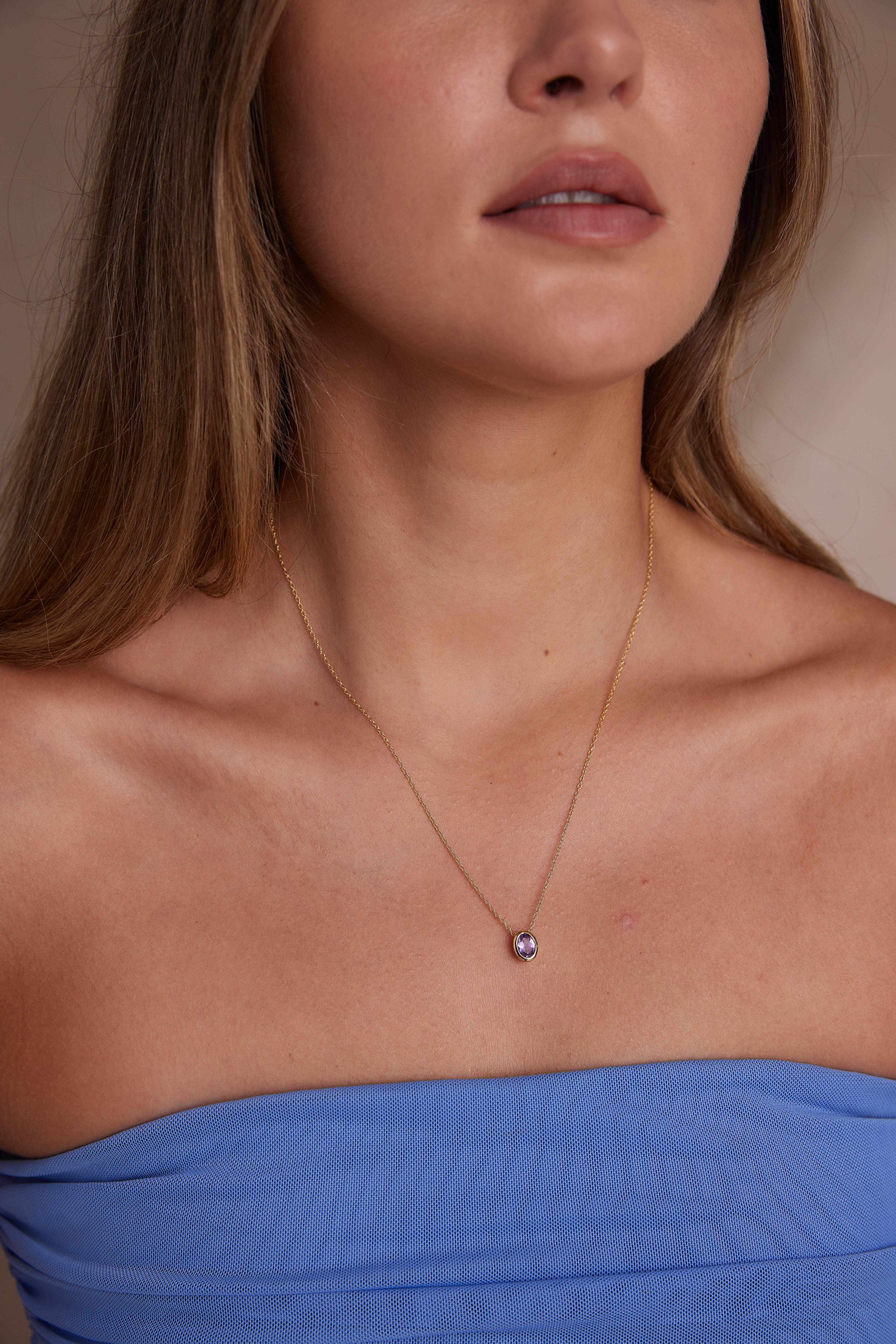 February Amethyst Gold Birthstone Oval Charm Pendant - Elegant Jewelry Gift for Valentine's Day, Anniversary & Special Occasions