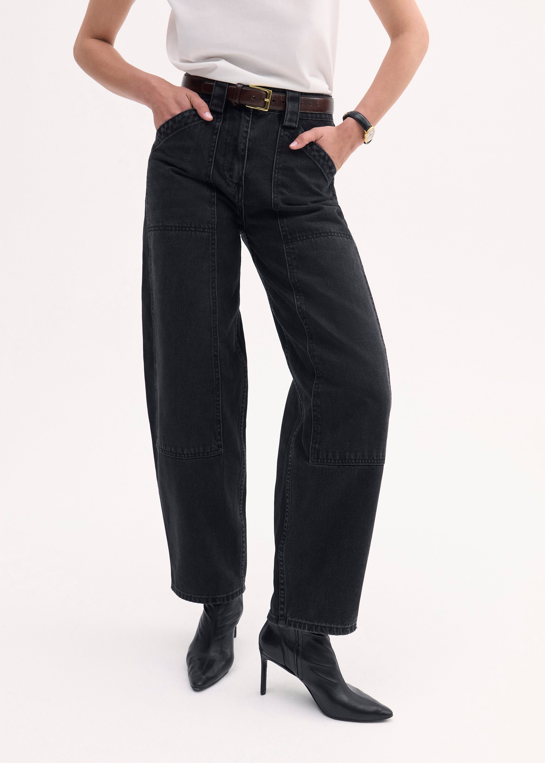 Stylish Black Denim Patch Pocket Pants for Men & Women - Perfect for Casual Wear, Work & Everyday Outfits