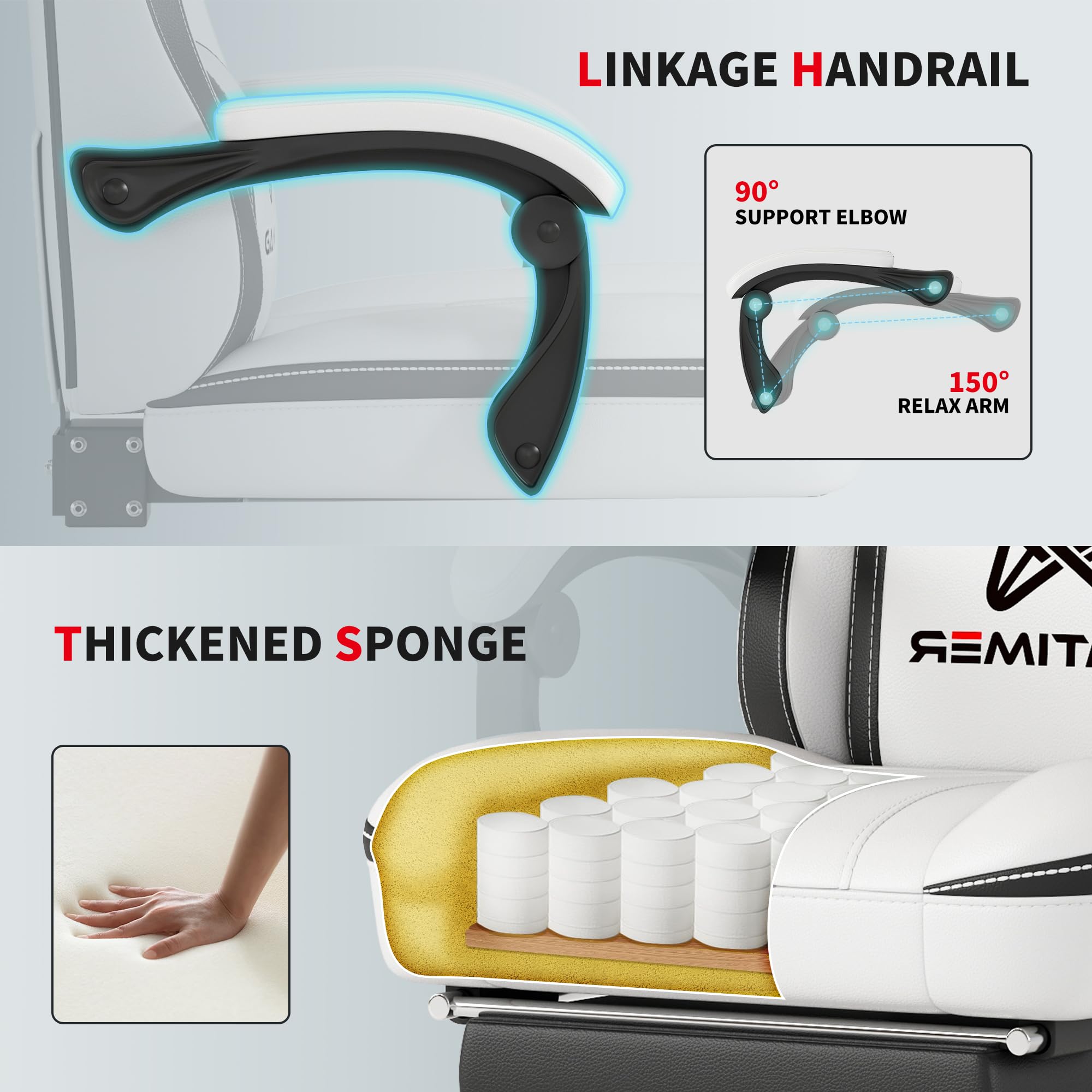 Ergonomic Gaming Chair with Adjustable Footrest & Lumbar Support - Breathable PU Leather Computer Desk Chair with Headrest - Comfortable Office & Video Game Chair for Adults & Gamers (White) - Perfect for Esports, Streaming & Home Office Workspace
