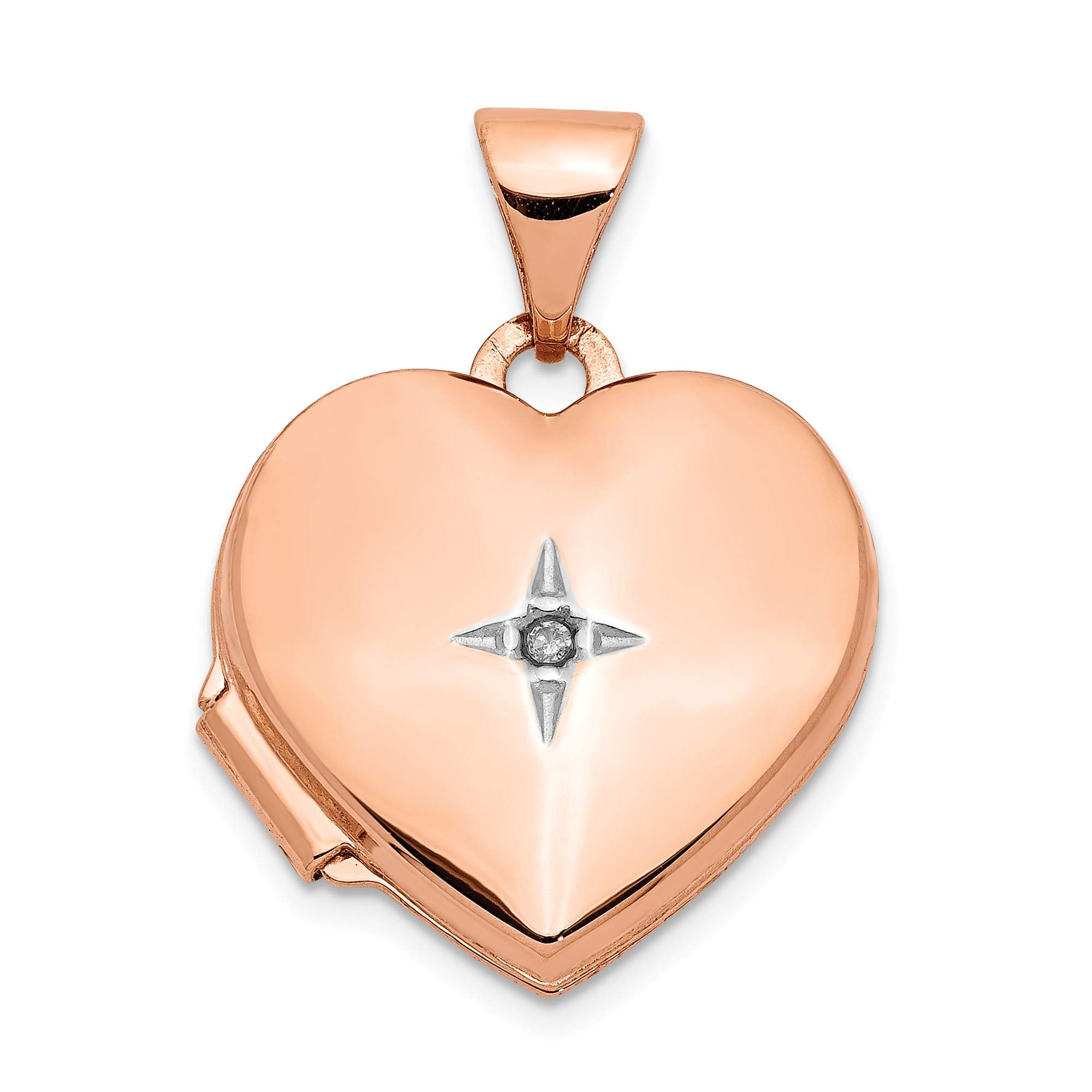 14K Rose Gold Heart Locket Necklace with Diamond - 15mm Polished Pendant for Women - Perfect for Valentine's Day, Anniversary & Romantic Gifts