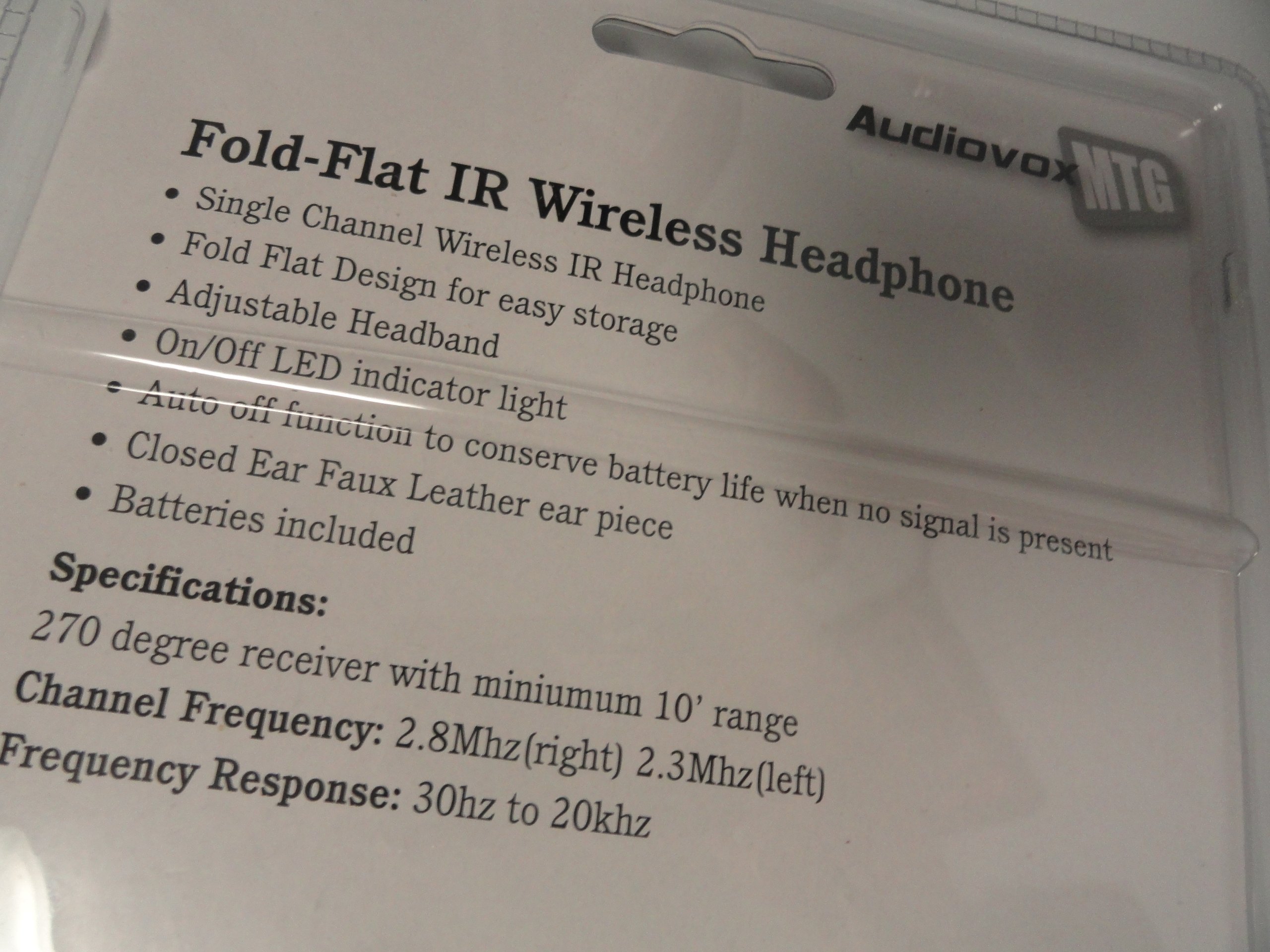 Wireless Fold-Flat Headphones with Rechargeable Battery - Single Channel Audio for Travel, Work & Home Use - Audiovox
