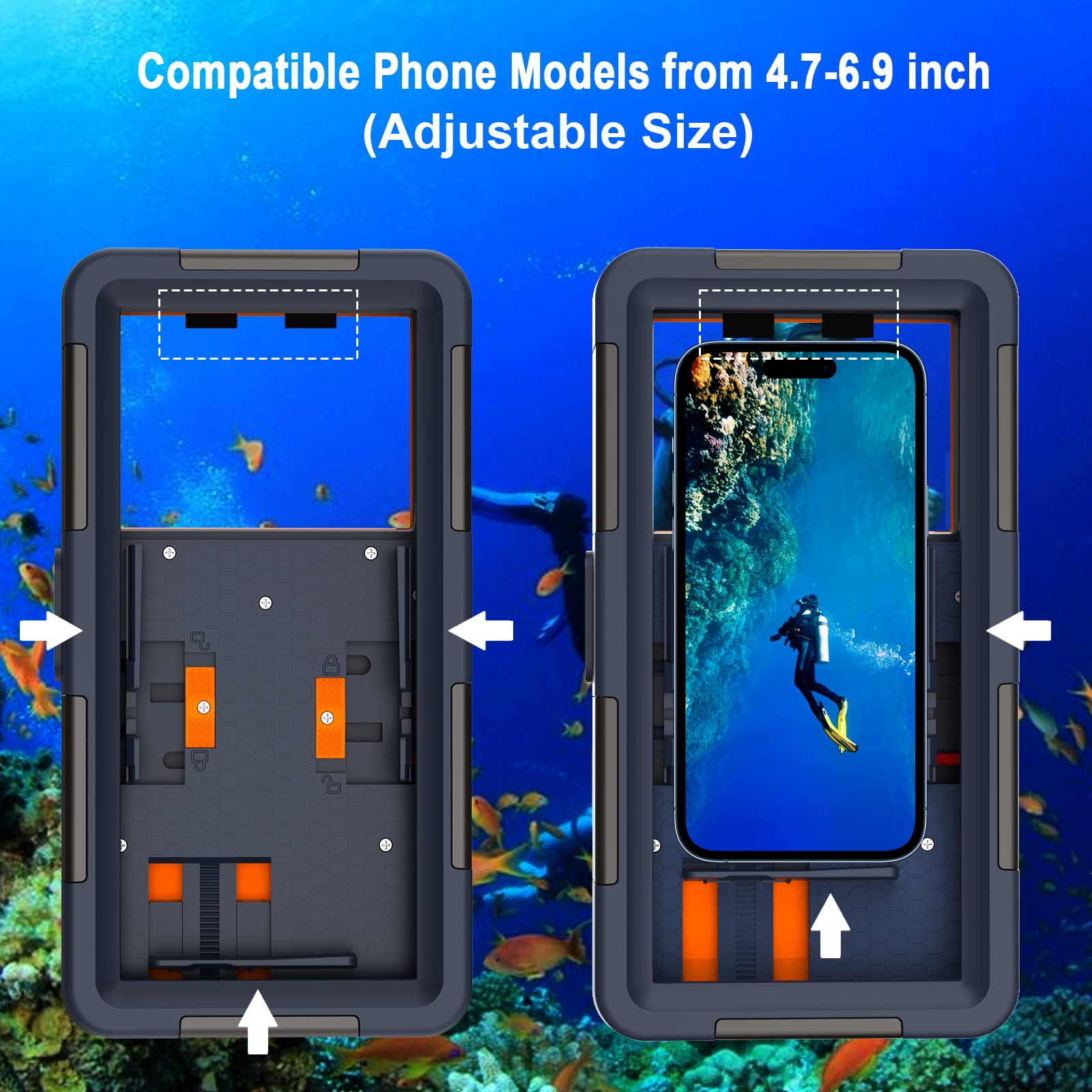 Waterproof Diving Case for iPhone & Samsung - 15M/50FT Underwater Protection for Snorkeling, Swimming & Beach Activities | Compatible with iPhone 15/14/13/12/11 Pro Max/XR/XS/X & Galaxy S24/S23/S22/S21