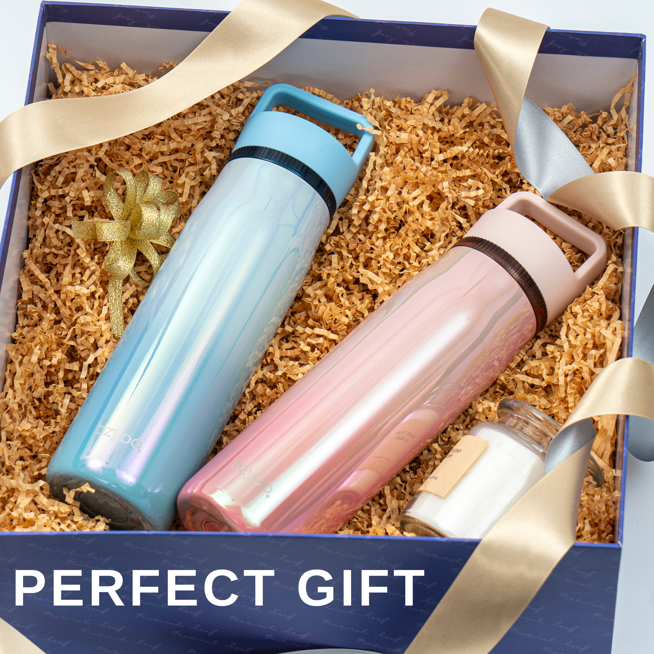 24oz Insulated Stainless Steel Water Bottle with Leakproof Clear Chug Lid - Aurora Iridescent Blue - Perfect for Gym, Hiking & Outdoor Activities