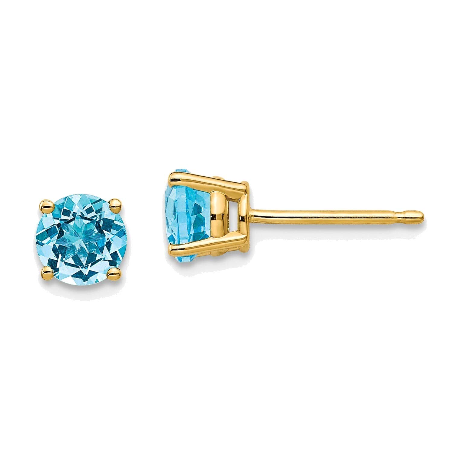 14K Yellow Gold 5mm Blue Topaz Earrings for Women - Elegant Stud Earrings for Daily Wear, Gift Giving & Special Occasions