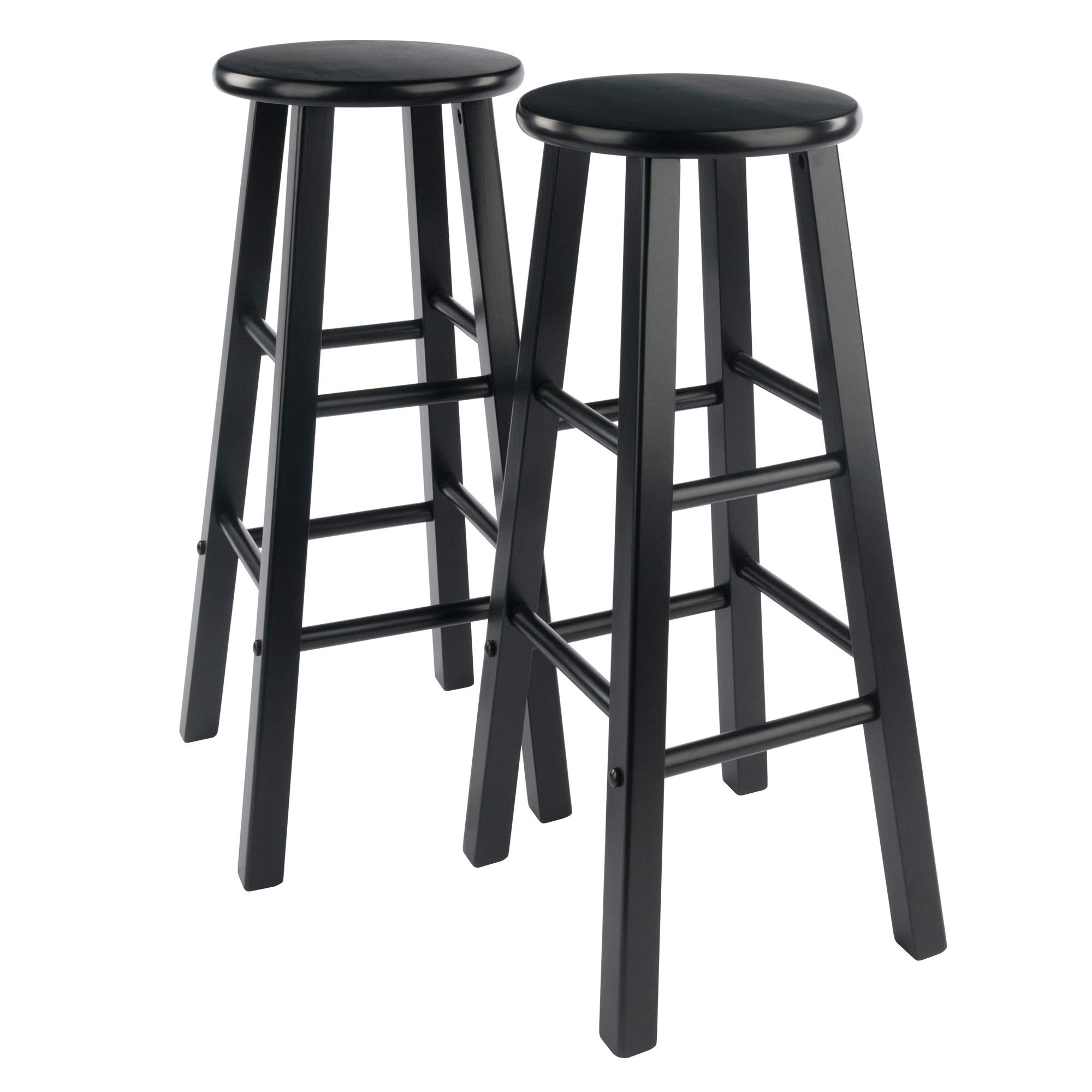 Ergode 2-Piece Wooden Bar Stool Set - Solid Black Wood Construction, 220lbs Weight Capacity, 8 Crossbars for Stability, Compact & Easy Assembly - Perfect for Kitchen Islands, Breakfast Bars, and Home Decor