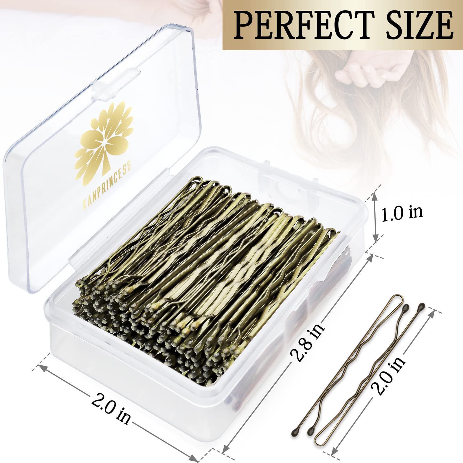 100PCS 2-Inch Hair Pins Kit - Strong Hold Bobby Pins for Women, Girls & Salon Use - Bronze Hair Clips with Clear Storage Box - Perfect for Updos, Braids & Styling