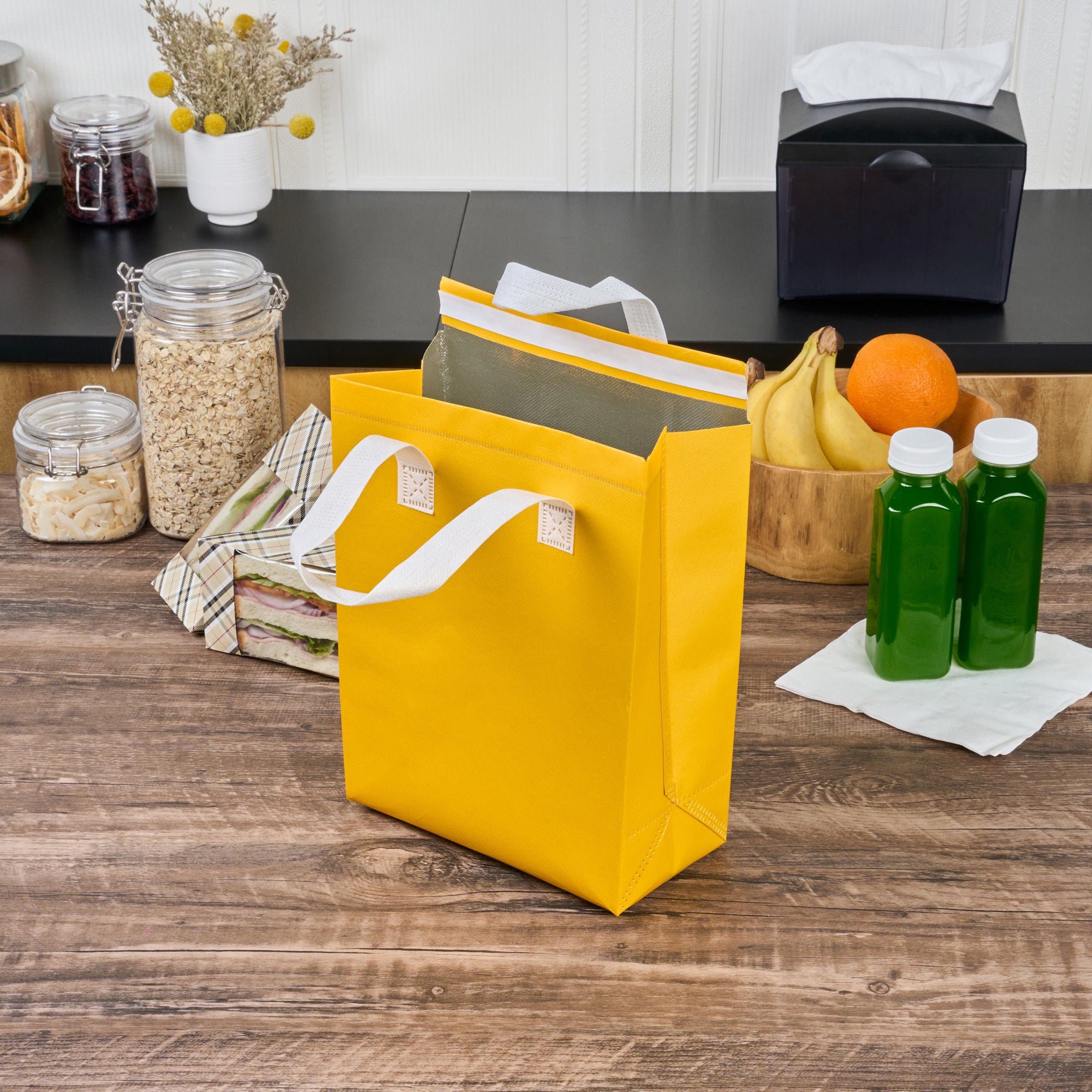 Yellow Insulated Take Out Bags - Tamper Evident Food Delivery Bags (8.25