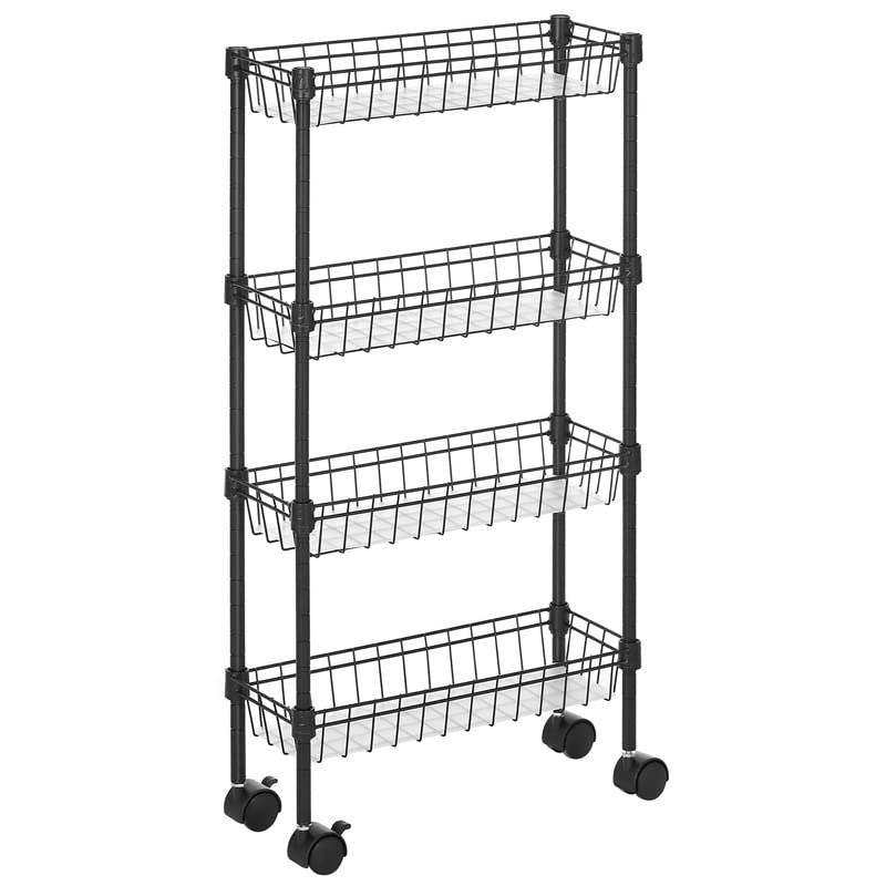 SONGMICS 4-Tier Slim Rolling Storage Cart - Narrow Kitchen Utility Cart with Height-Adjustable Shelves, 350 lbs Capacity, 15.7