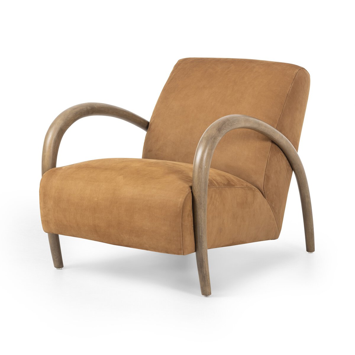 Andreas Lounge Chair - Premium Cognac Nubuck Leather Recliner for Living Room, Office & Lounge - Comfortable Modern Accent Chair for Home Decor