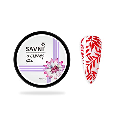 Savni Stamping Gel - Soft UV/LED Gel for Nail Extensions & Nail Art - 10g Manicure Set (Red) | Perfect for Salon Professionals & DIY Nail Enthusiasts