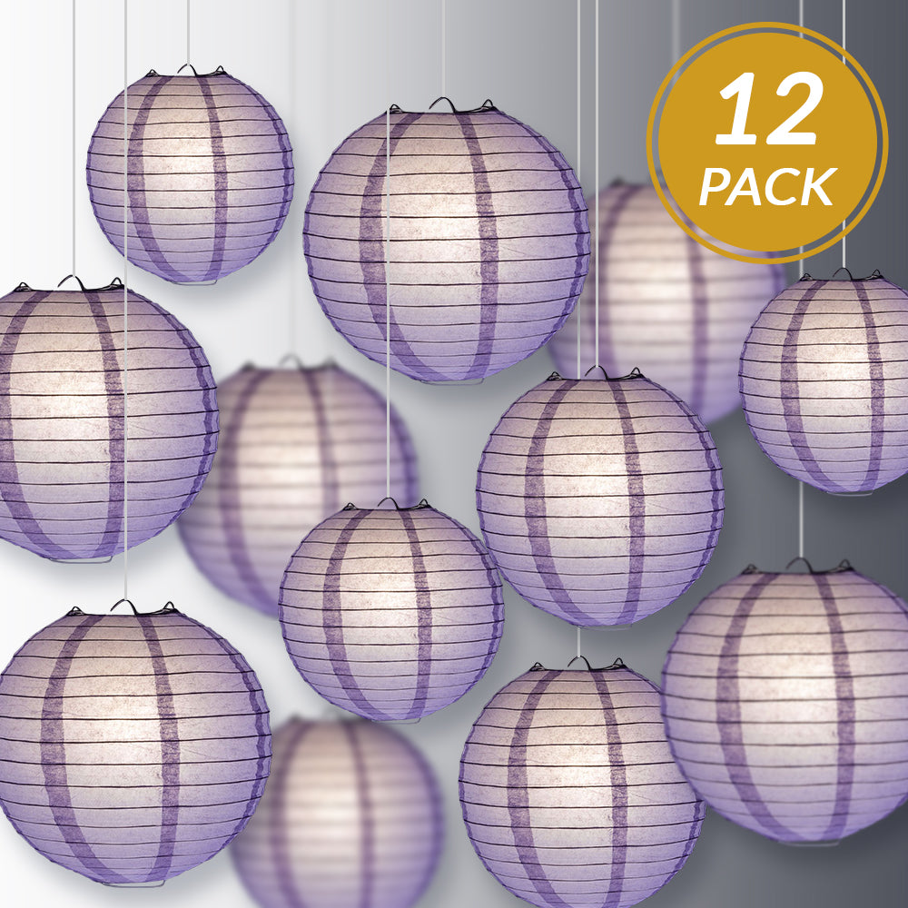 12-Piece Lavender Paper Lantern Set - Chinese Hanging Decorations for Weddings, Parties & Home (12/10/8 Inch) - Perfect for Indoor/Outdoor Events & Boho Decor
